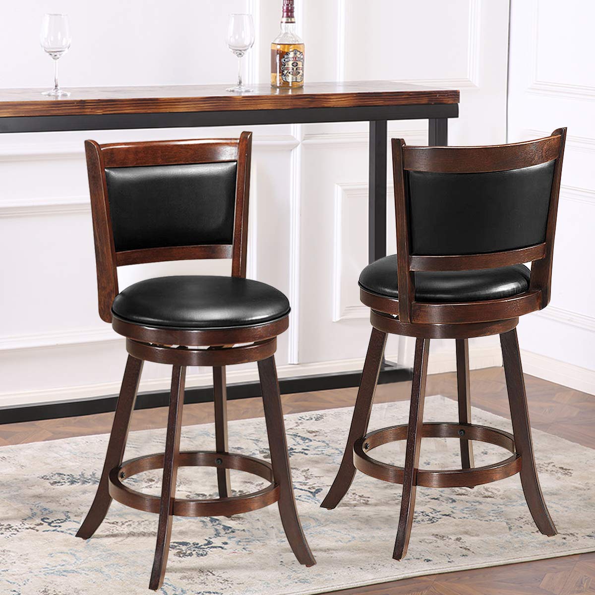 Bar Stools Set of 2/4 360 Degree Swivel, Accent Wooden Swivel Seat Counter Height Bar Stool
