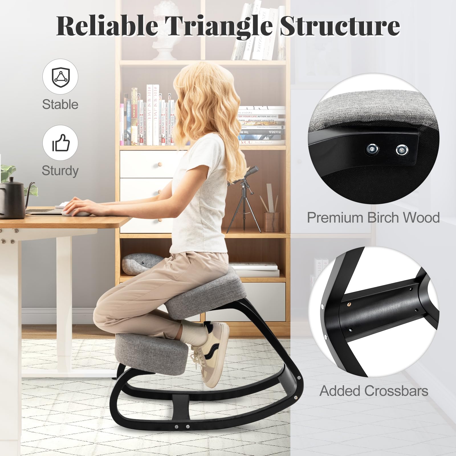 Kneeling Chair, Posture Chair, Max Load 330 Lbs, Rocking Knee Chair with Soft Cushion
