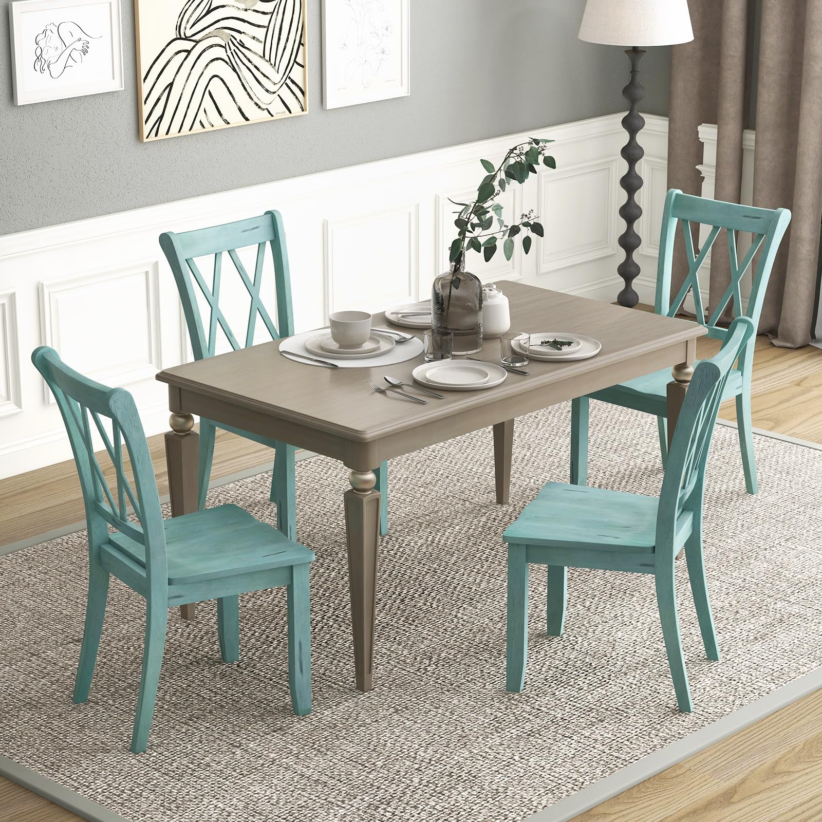 Set of 2/4 Dining Chairs, Rubber Wood Dining Room Chair, Farmhouse Dining Side Chairs