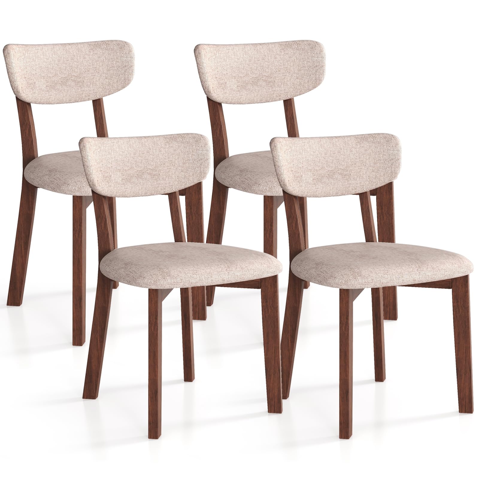 Dining Chairs Set of 2/4, Upholstered Mid-Back Kitchen Chairs with Solid Rubber Wood Frame, Curved Backrest & Padded Seat Cushion