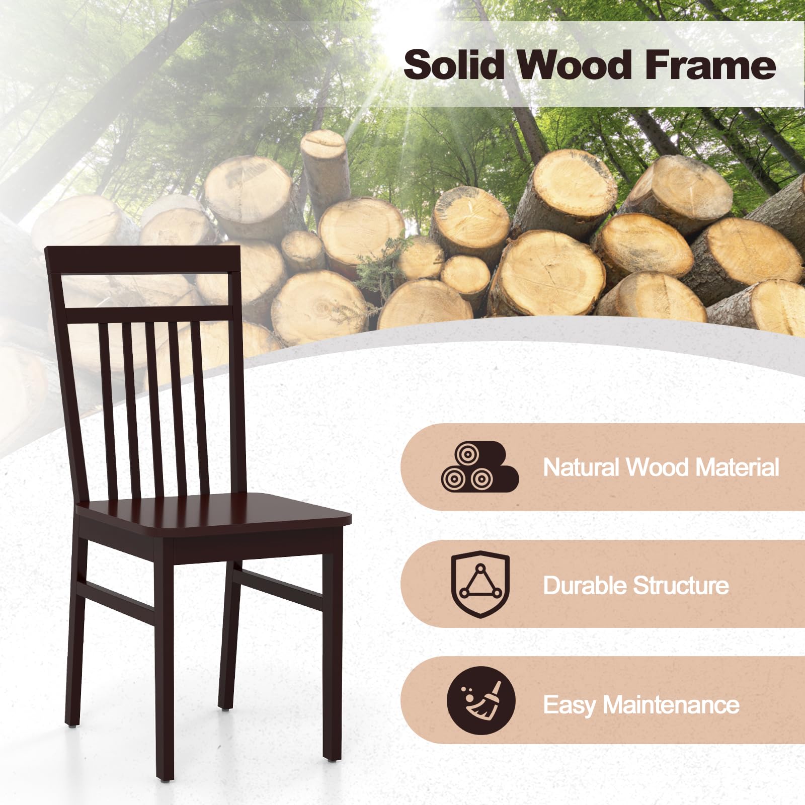 Wood Dining Chairs Set of 2/4, Kitchen Chairs with Solid Wood Frame