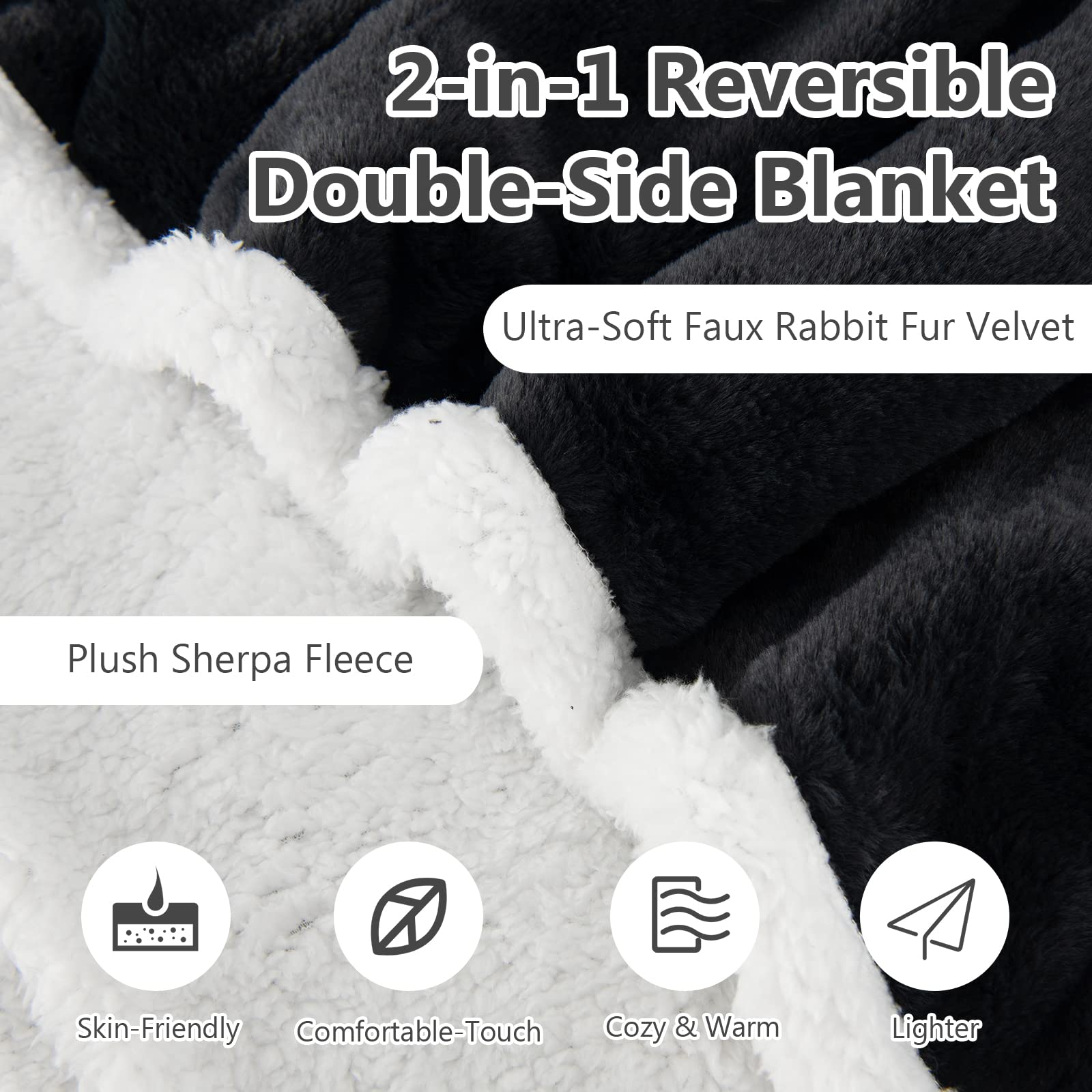 Heated Throw Blanket, Reversible Sherpa & Faux Rabbit Fur Heating Blanket w/ 10 Heat Levels, 9H Timer Auto Off, Machine Washable Blanket Warmer