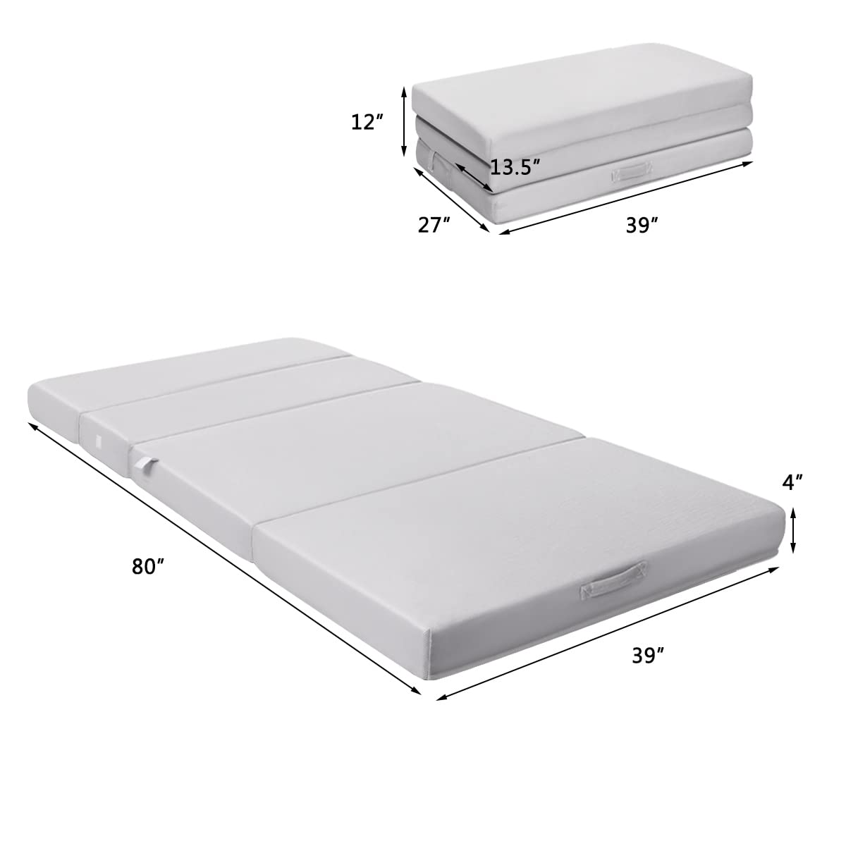 4 Inch Tri Folding Mattress, Foam Mattress with Carrying Handles and Removable Washable Fabric