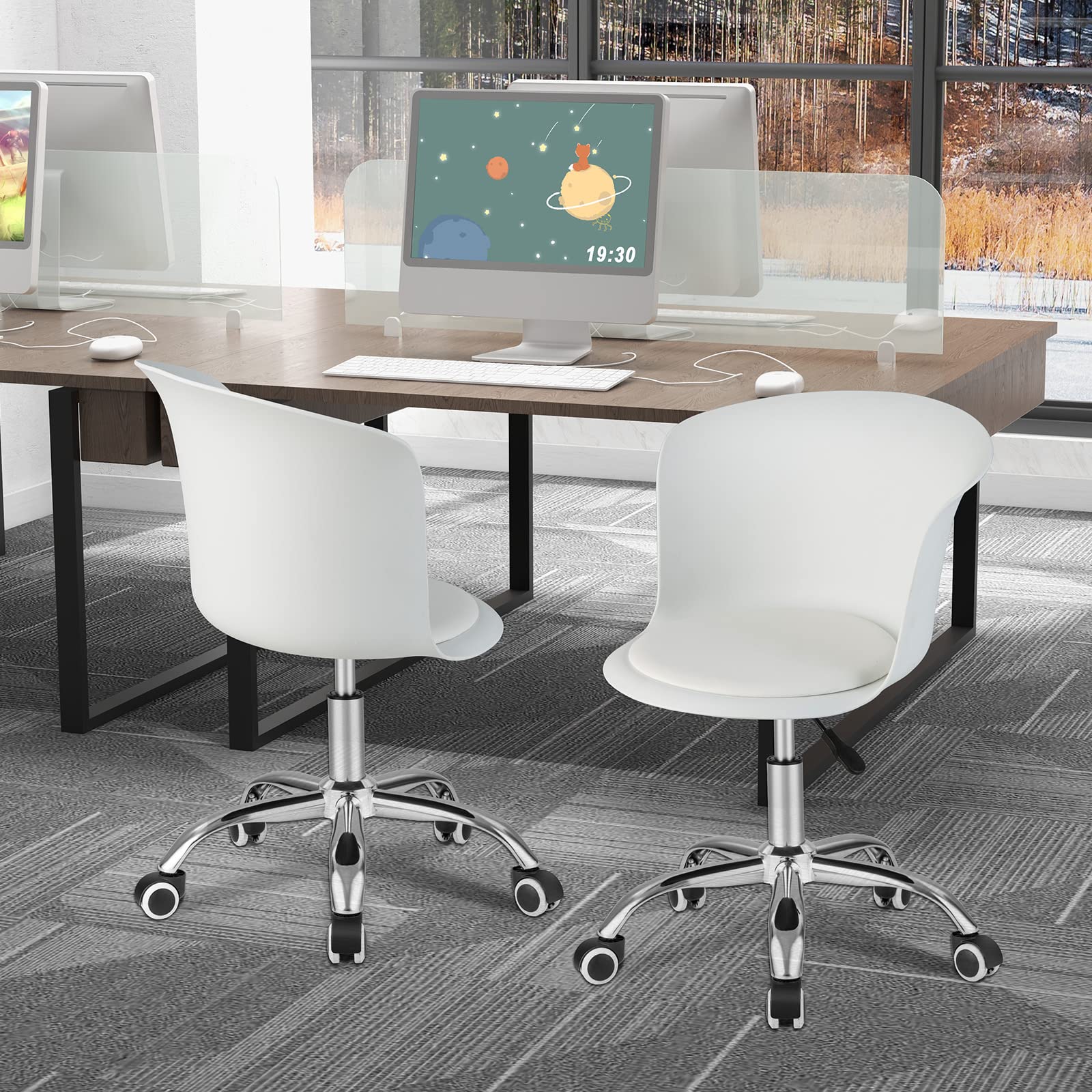 Home Office Desk Chair Set of 2/4, Armless Plastic Swivel Rolling Task Chair w/Soft PU Leather Cushion & Universal Casters