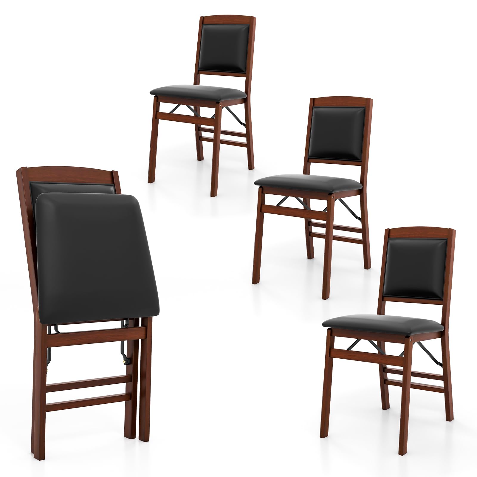 Folding Dining Chairs Set of 2/4, Foldable Wood Chairs with PVC Padded Seat & High Backrest