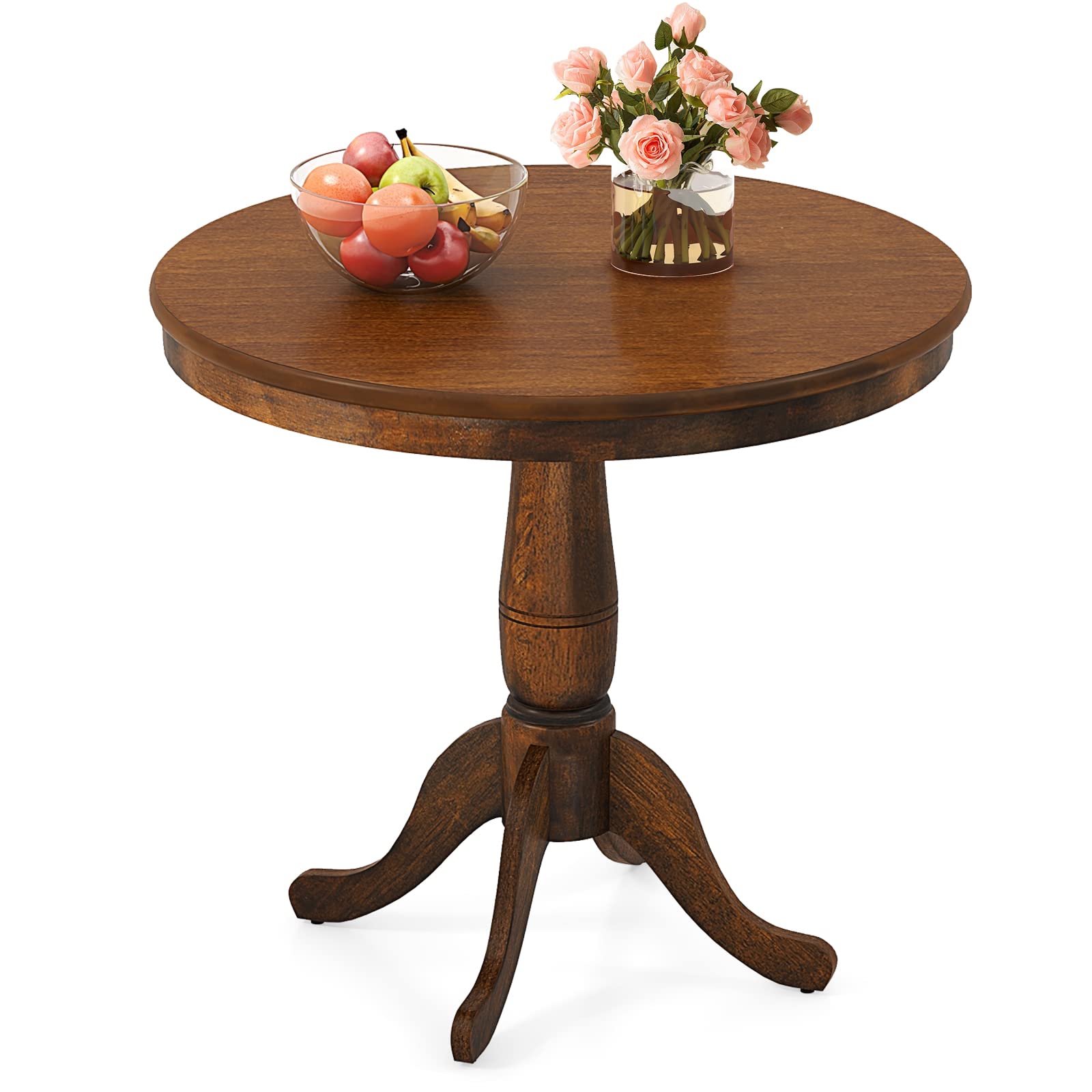 Round Dining Table for 2-4 People, 32" D X 30" H Wooden Kitchen Table with Spacious Table Top, Pedestal Base