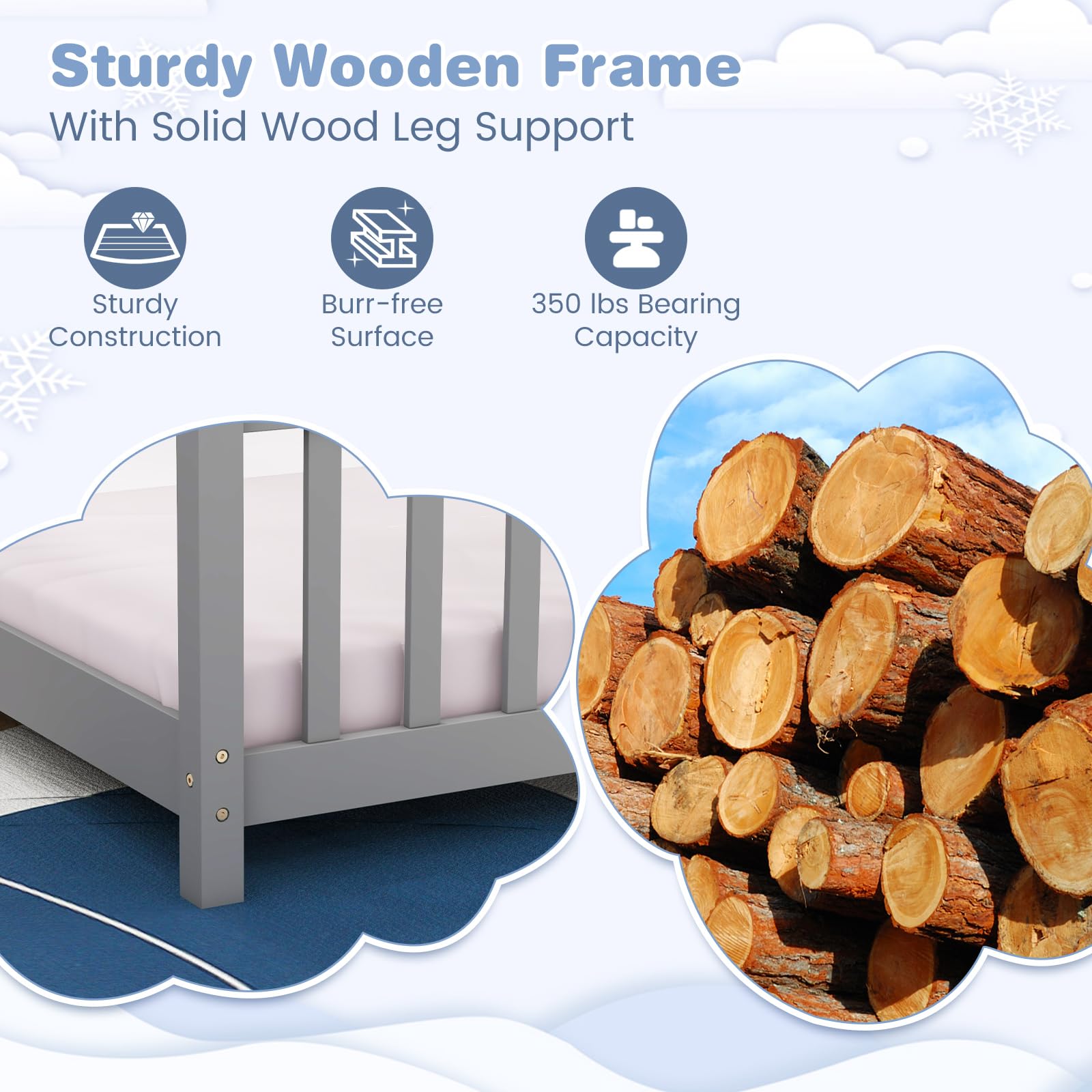 Twin Wood Kids House Bed with Roof, Headboard and Footboard