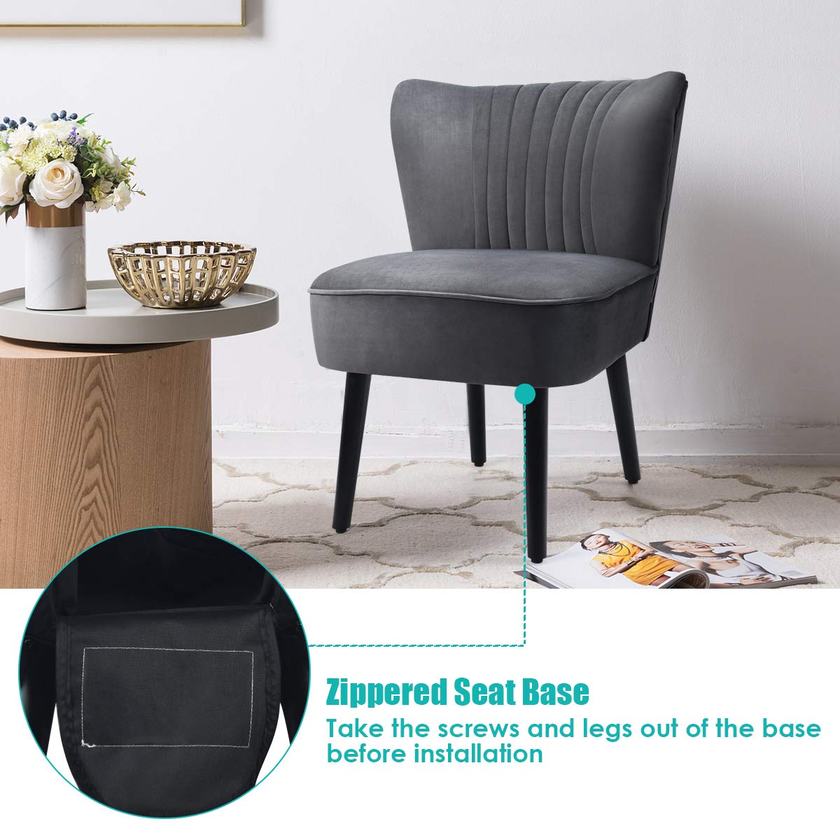 Set of 2 Upholstered Modern Leisure Velvet Accent Chair w/ Adjustable Foot Pads