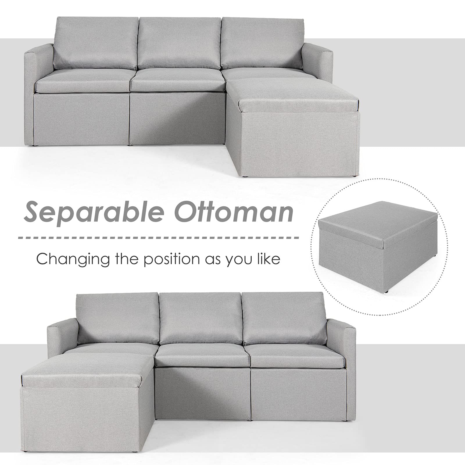 Modern L-Shaped Convertible Sectional Sofa Couch with Reversible Chaise