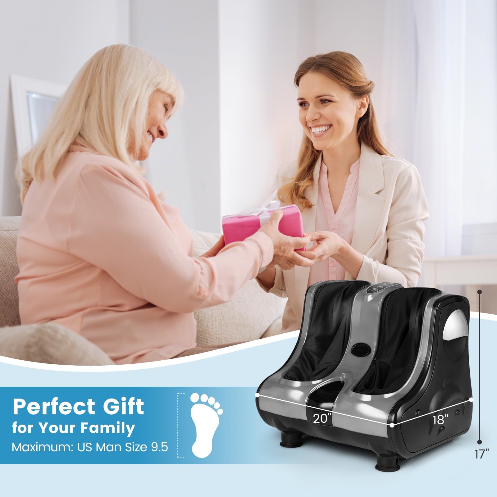 Foot and Calf Massager, Shiatsu Foot Massager Machine w/Heating, Kneading, Vibration, Rolling, Adjustable Speed & Tilt Base