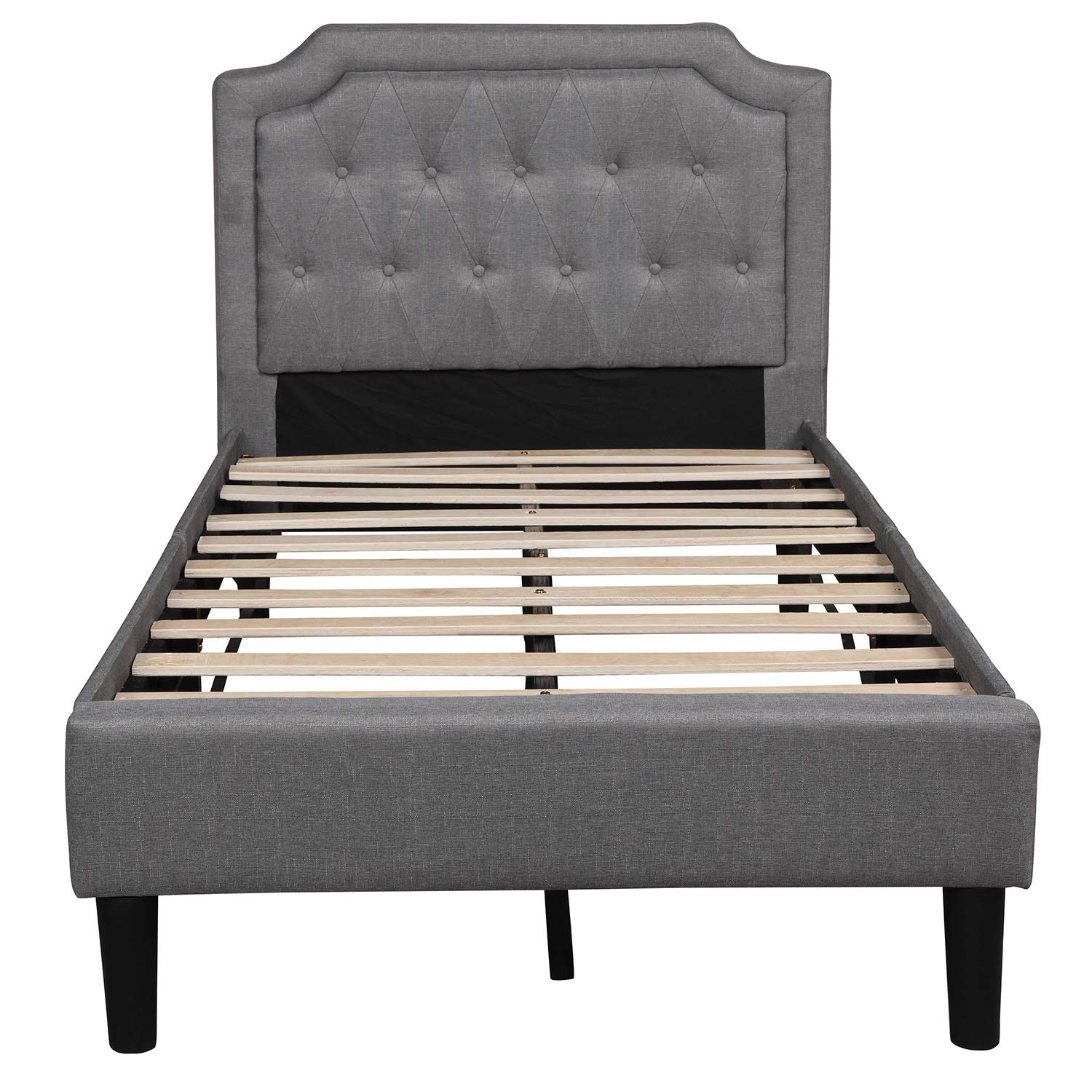 Twin Size Upholstered Bed Frame with Button Stitched Headboard