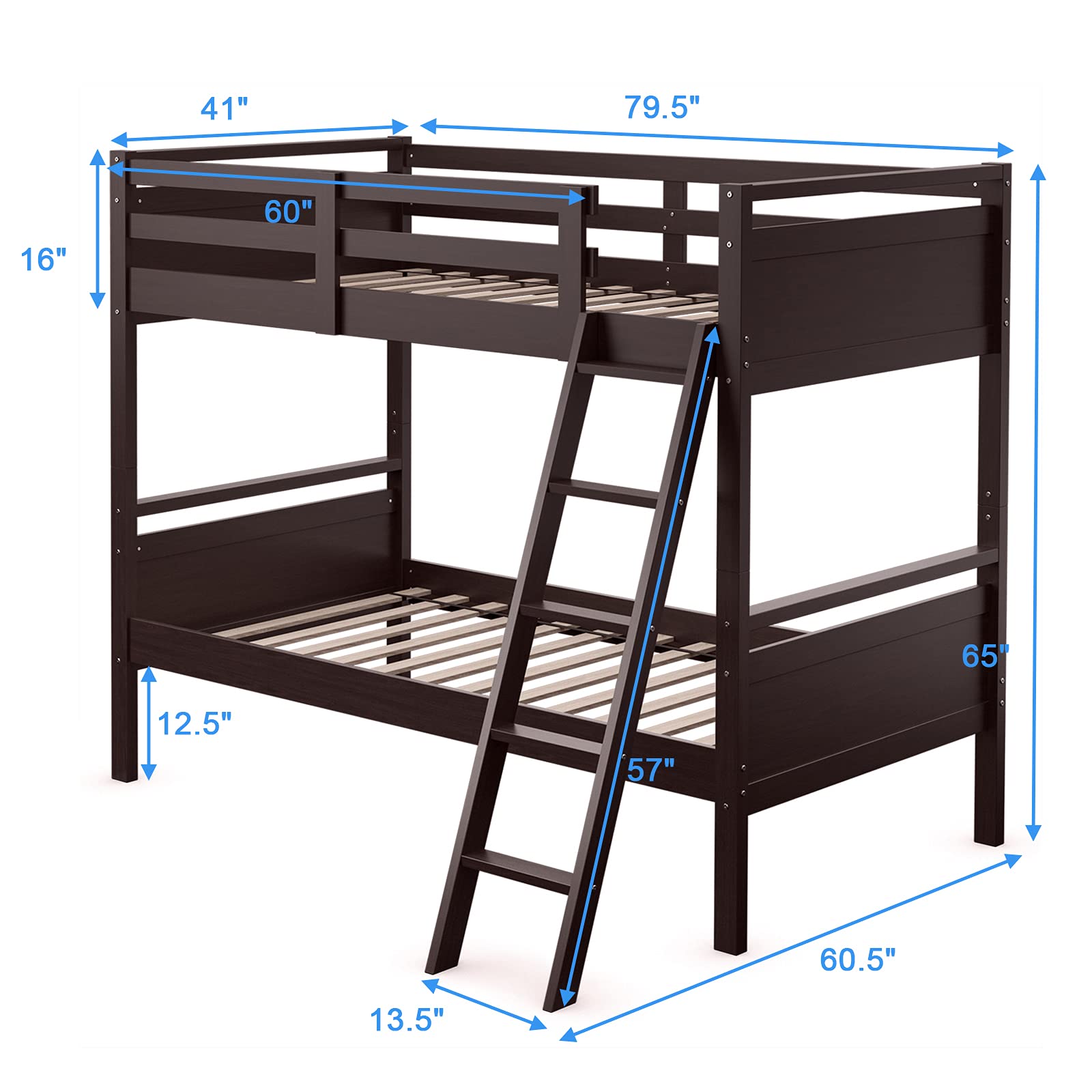 Twin-Over-Twin Wood Bunk Bed, Multifunction Convertible 2 Individual Beds
