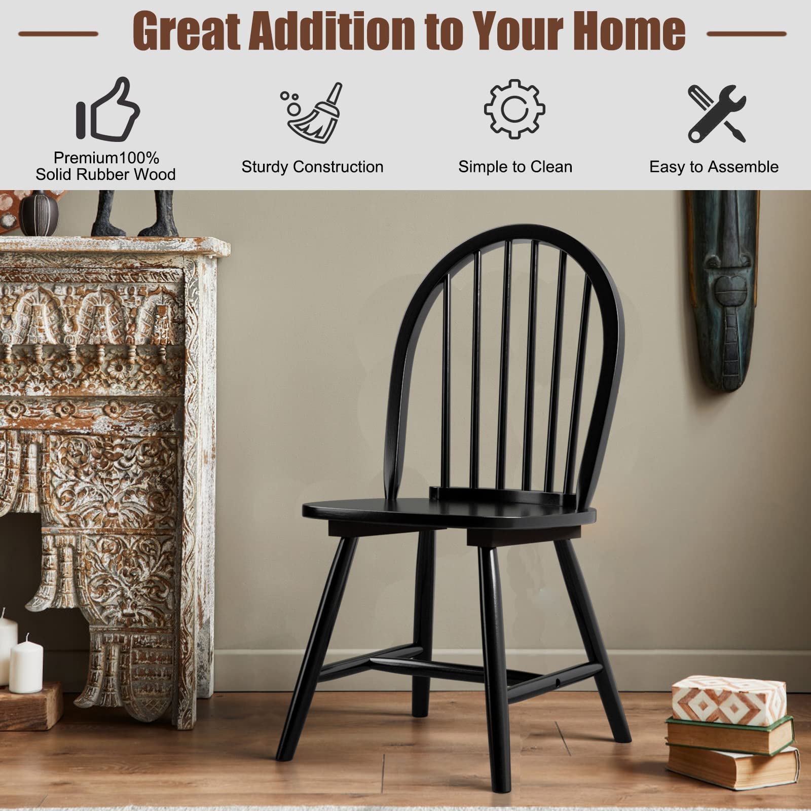 Set of 2/4 Wood Dining Chairs, French Country Armless Spindle Back Dining Chairs