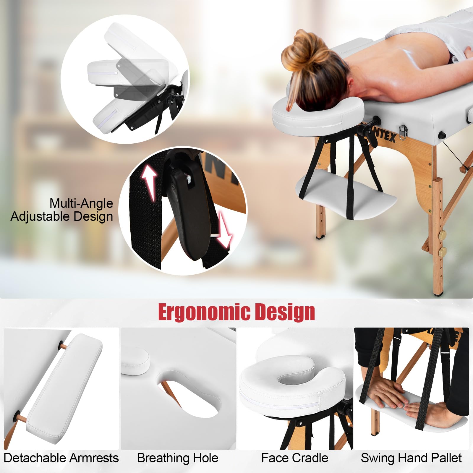 Portable 3 Sections 84inch Folding Massage Table with Carry Case