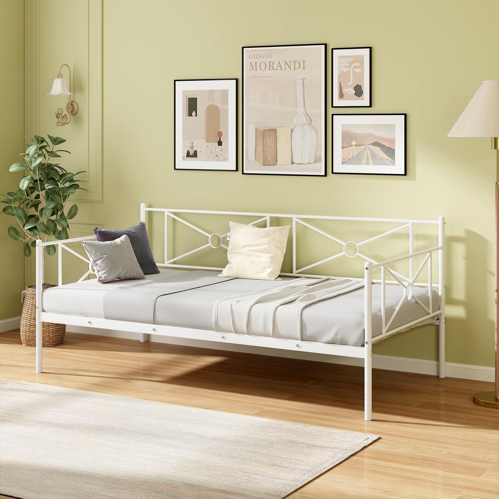 Twin Size Metal Daybed, Multifunctional Sofa Guest Bed with Headboard