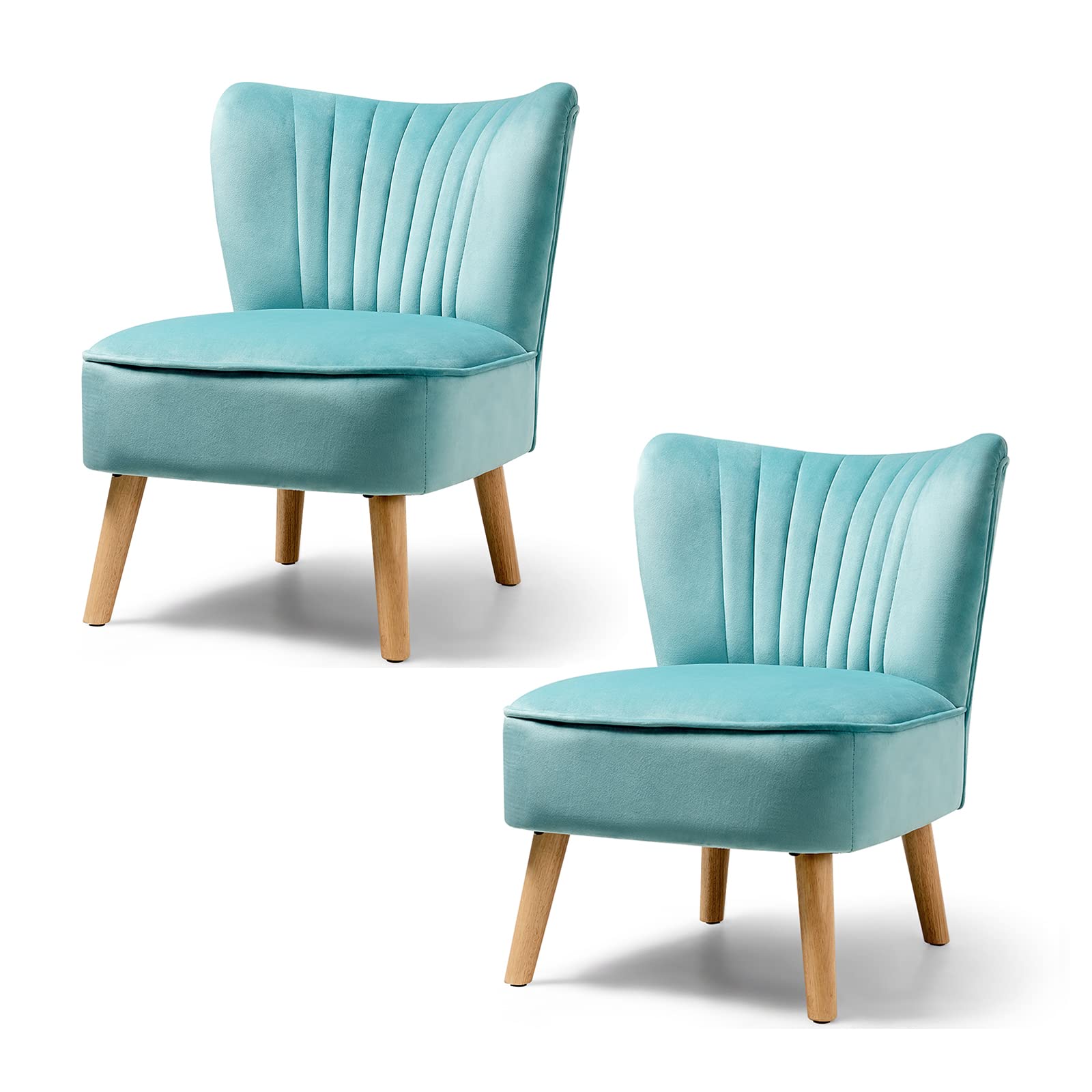 Upholstered Armless Accent Chair w/Rubber Wood Legs & Thick Sponge Seat