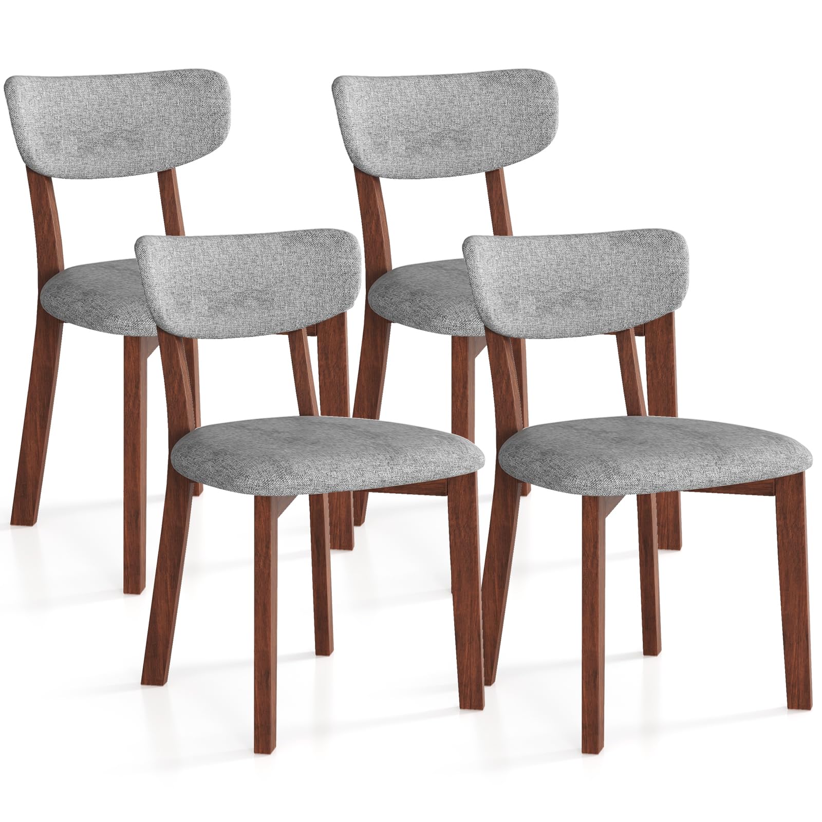 Dining Chairs Set of 2/4, Upholstered Mid-Back Kitchen Chairs with Solid Rubber Wood Frame, Curved Backrest & Padded Seat Cushion