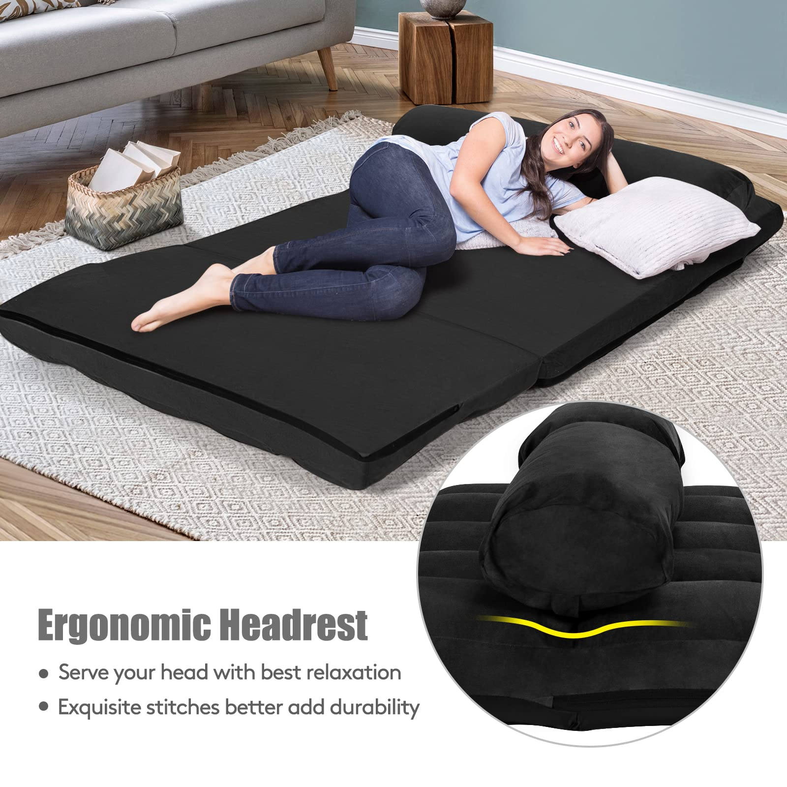 Various Colours Available 6-Position Adjustable Floor Sofa with 2 Pillows