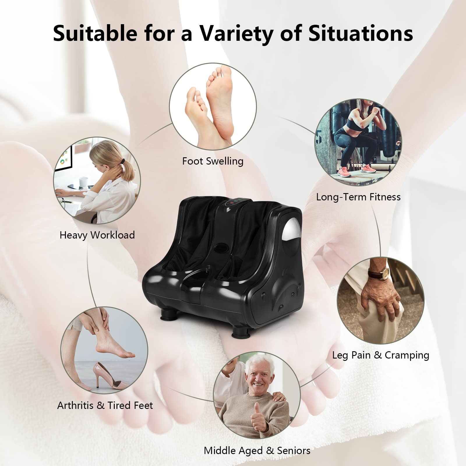 Foot and Calf Massager with Heat，Shiatsu Foot Massager Machine with Vibration, Deep Kneading, 3-Level Intensity Modes
