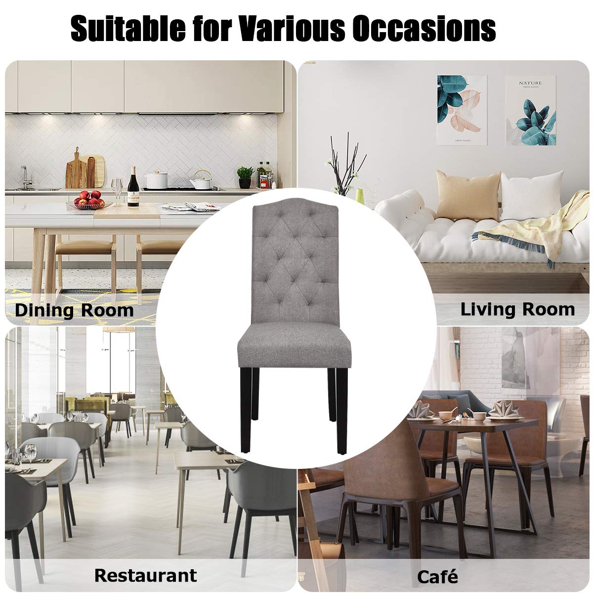 Set of 2/4 Tufted Fabric Dining Chairs with Padded Seat and Tall Backrest