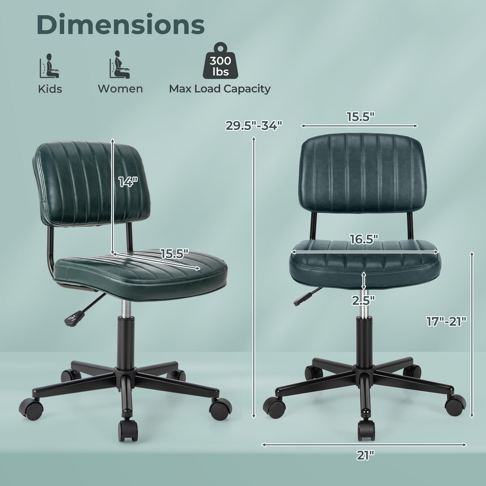 Leather Height Adjustable Office Chair, Retro Swivel Rolling Task Chair