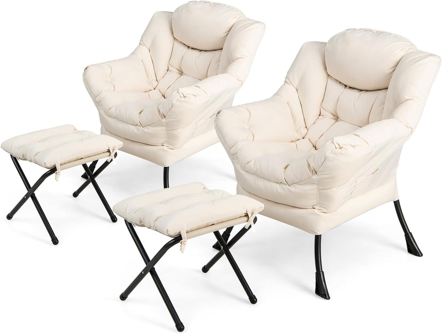 Lazy Sofa Chair with Ottoman, Upholstered Leisure Lounge Armchair with Folding Footrest, Side Storage Pocket