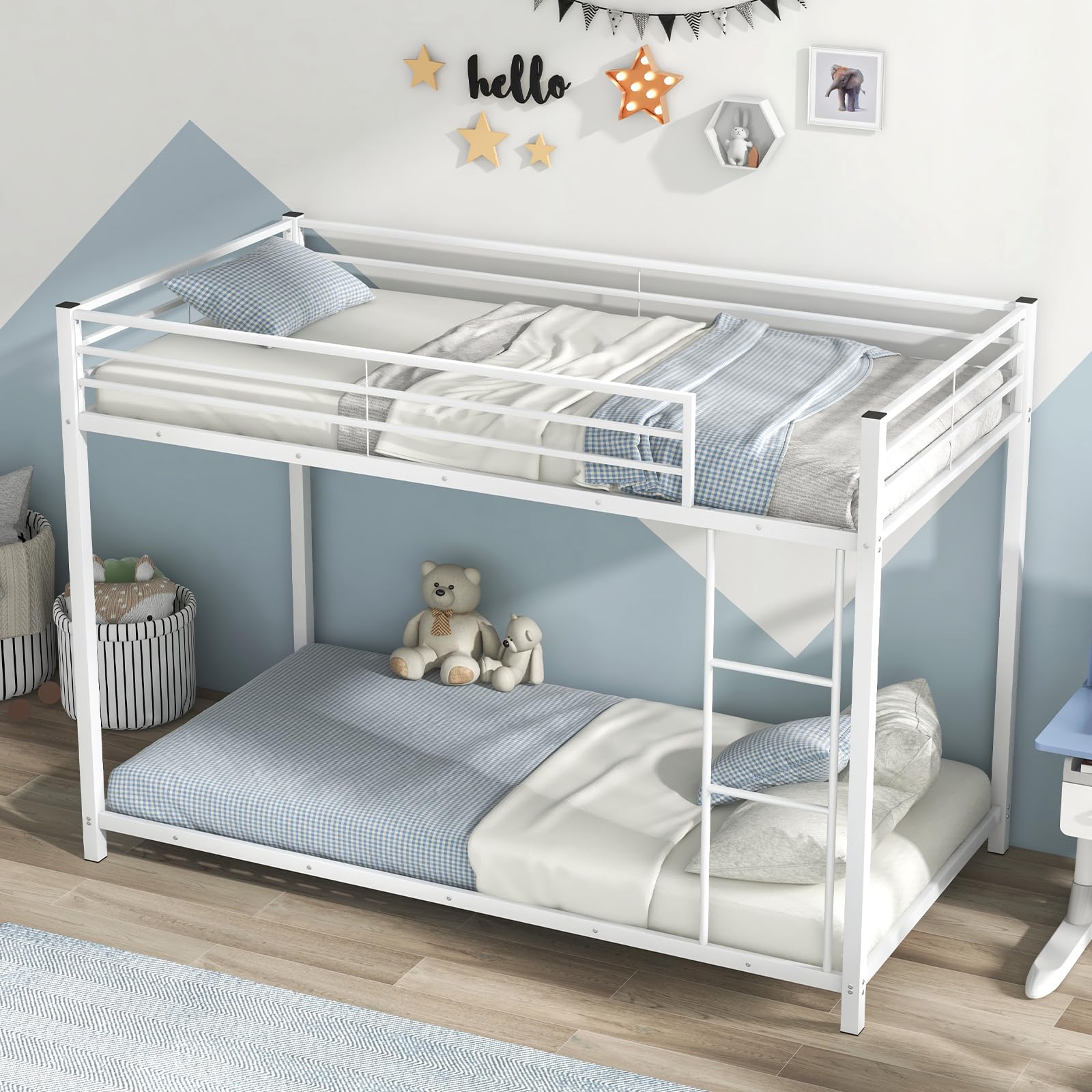 Metal Low Bunk Bed Twin Over Twin
