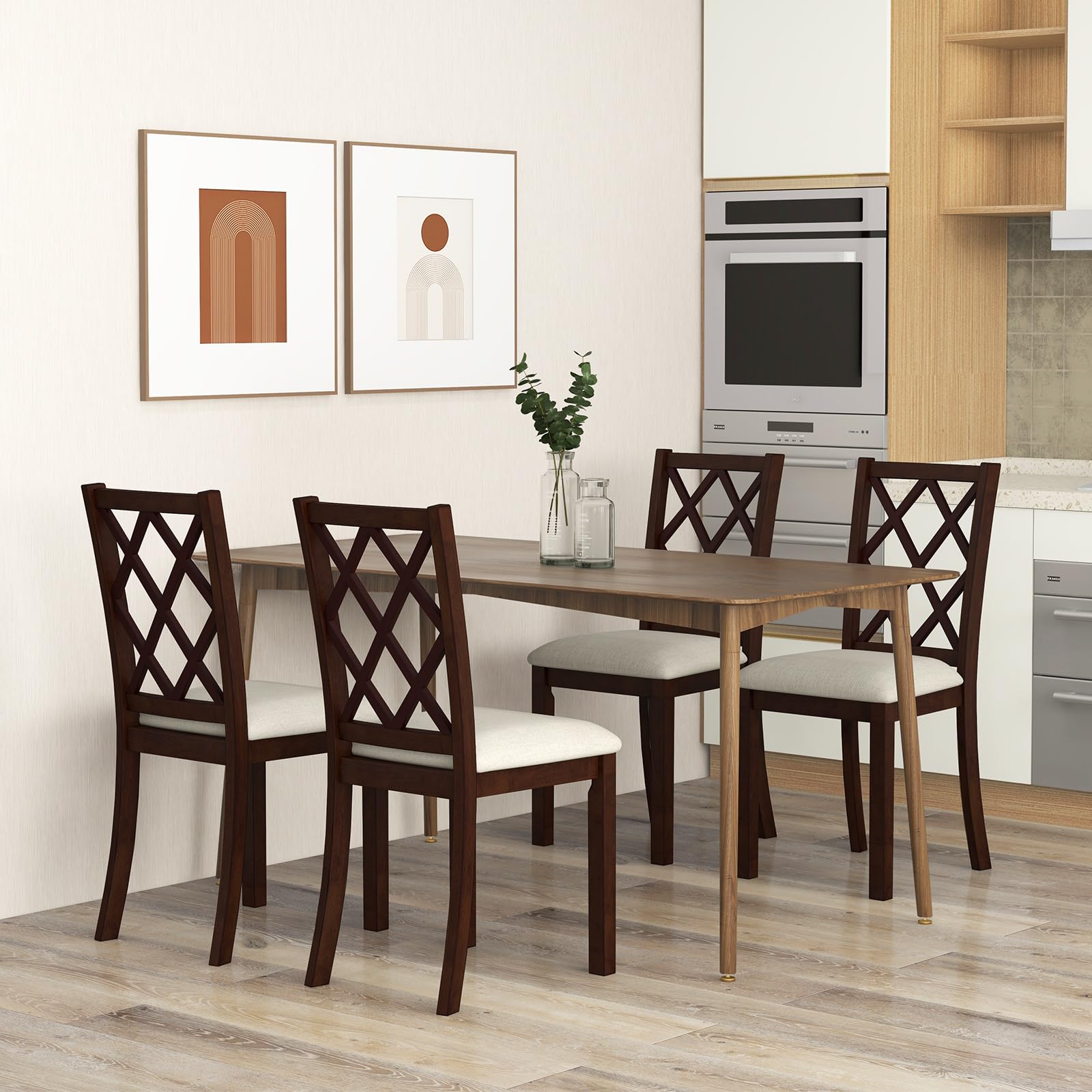 Wood Dining Chairs Set of 2/4, Farmhouse Kitchen Chair with Rubber Wood Legs