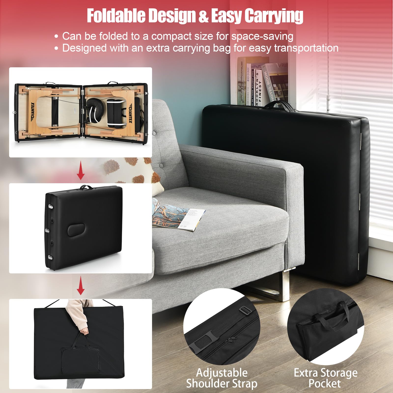 Portable 3 Sections 84inch Folding Massage Table with Carry Case