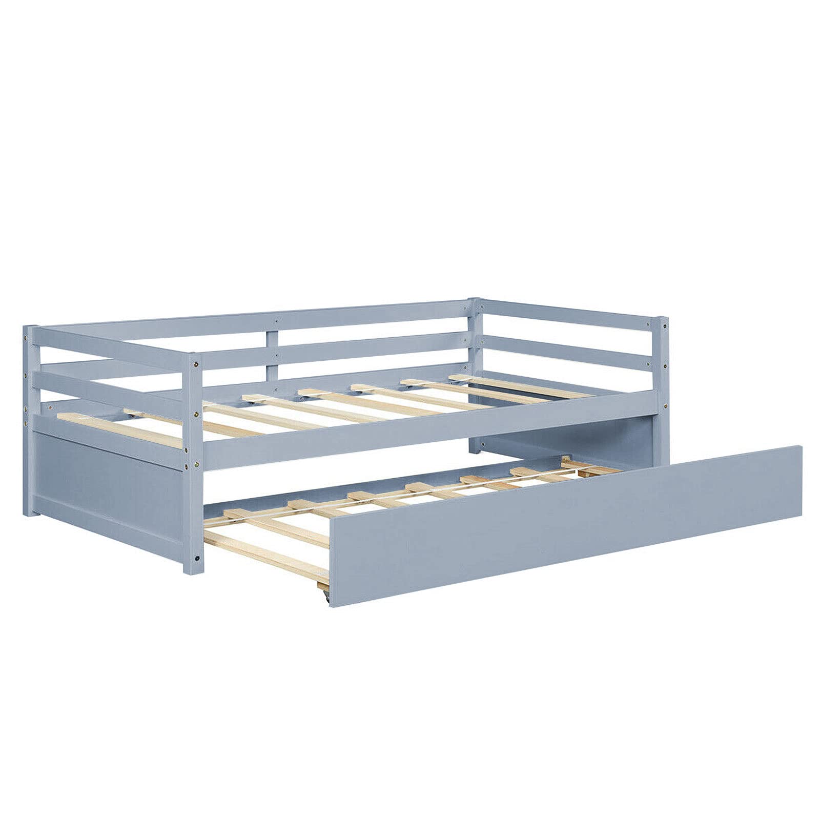 Twin Daybed with Trundle, Wood Trundle Bed with Wood Slat Support