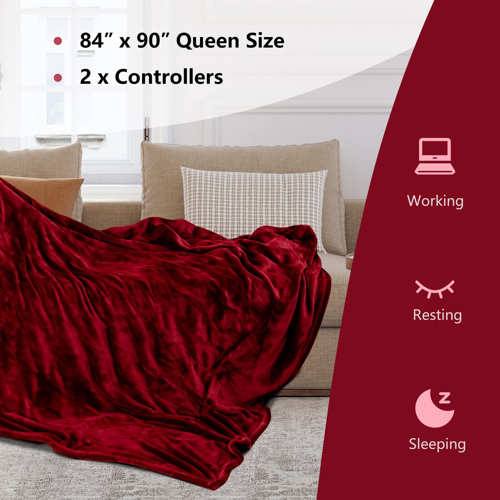 Heated Blanket Electric Blanket Twin Size 84&rsquo;&rsquo; x 62&rsquo;&rsquo; Heating Blanket with 10 Heating Levels & 12 Hour Selectable Auto Shut-Off