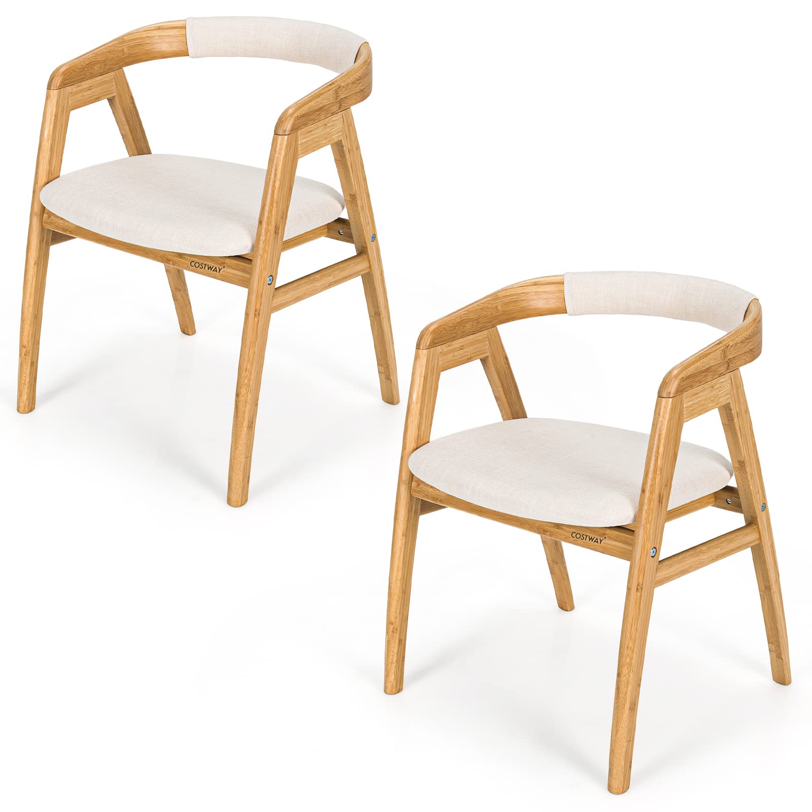 Bamboo Accent Chair, Modern Painted Bamboo Leisure Chair w/Comfy Fiber Cushion, Curved Backrest, Solid Legs