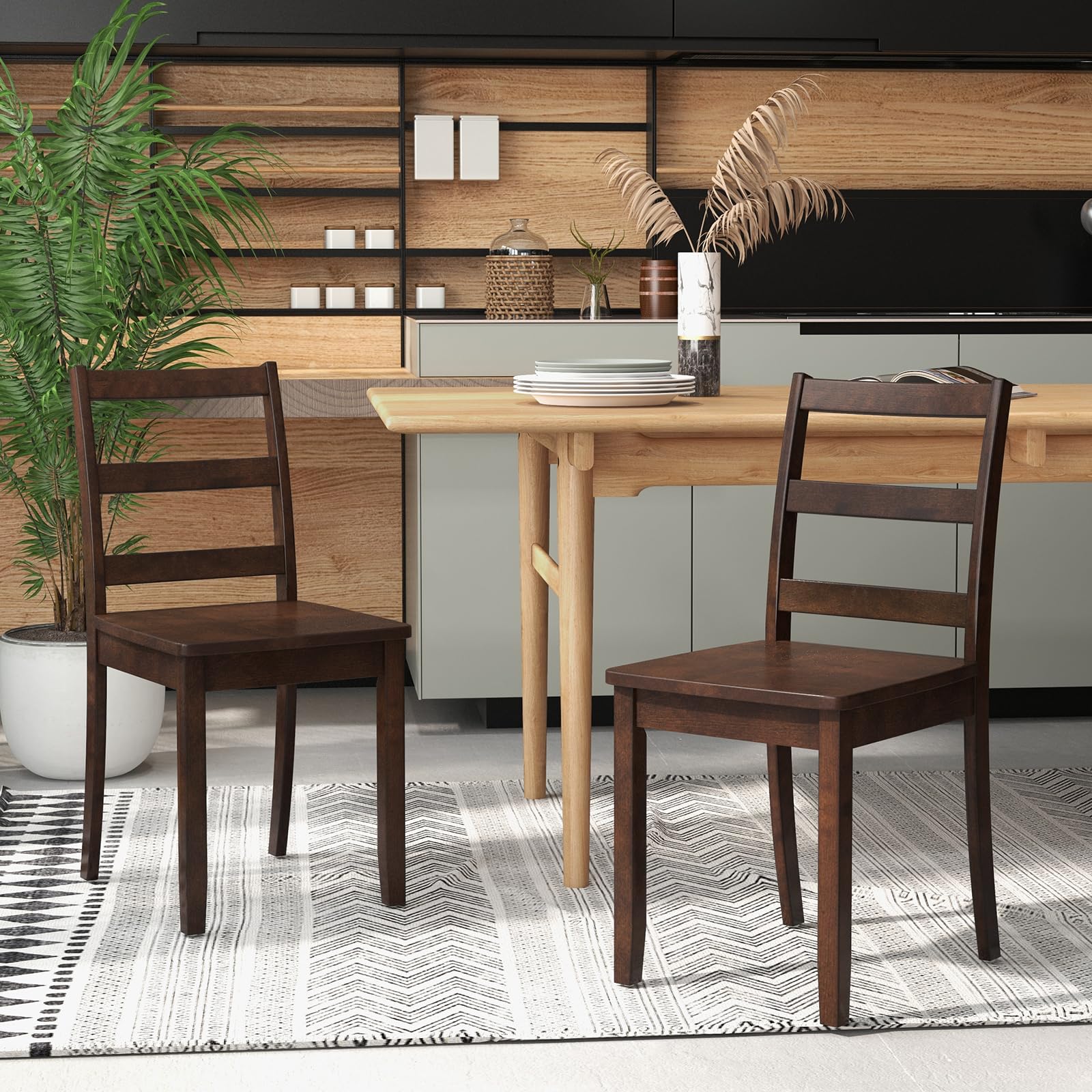 Wood Dining Chairs Set of 2/4 with Solid Rubber Wood Legs, Non-Slip Foot Pads