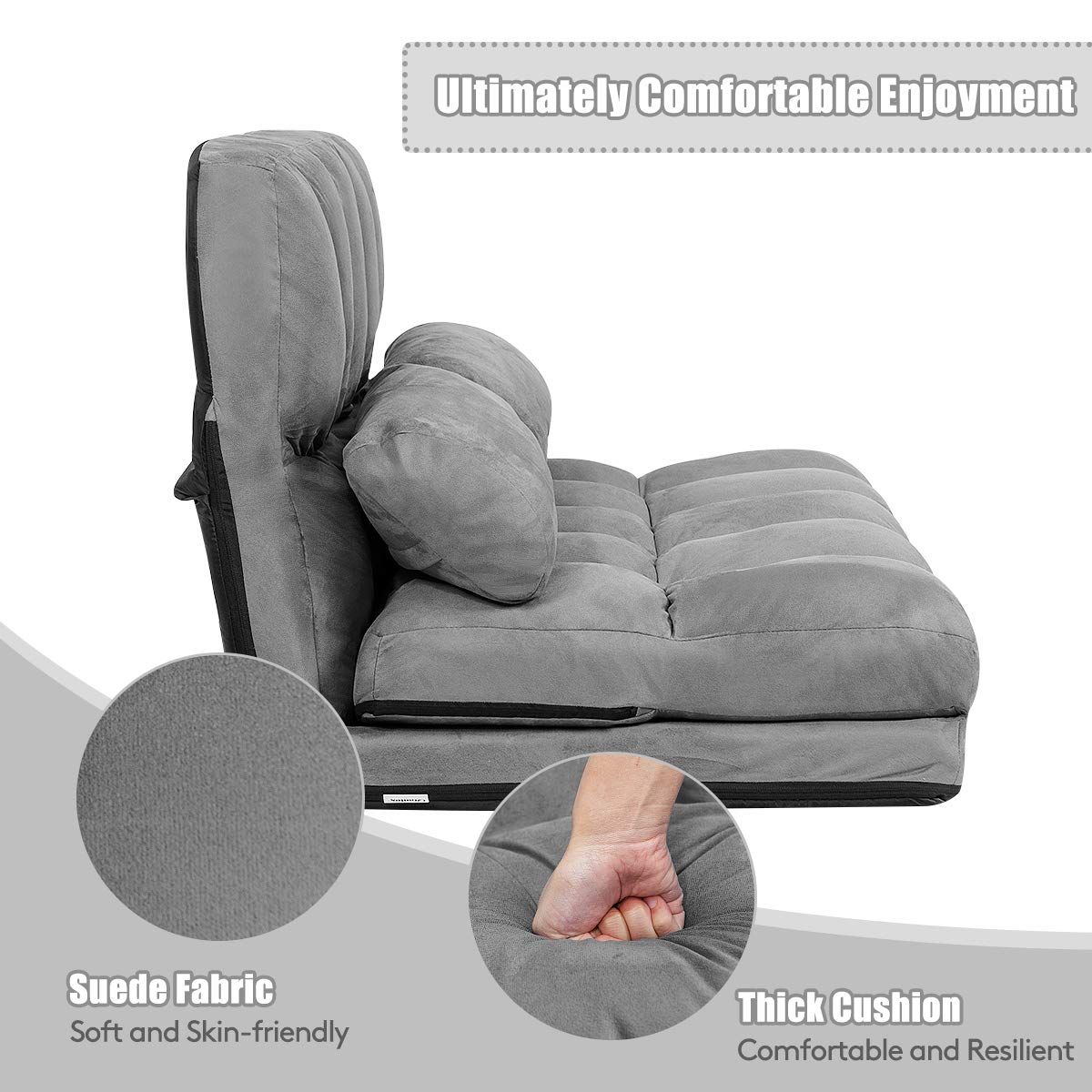 Various Colours Available 6-Position Adjustable Floor Sofa with 2 Pillows