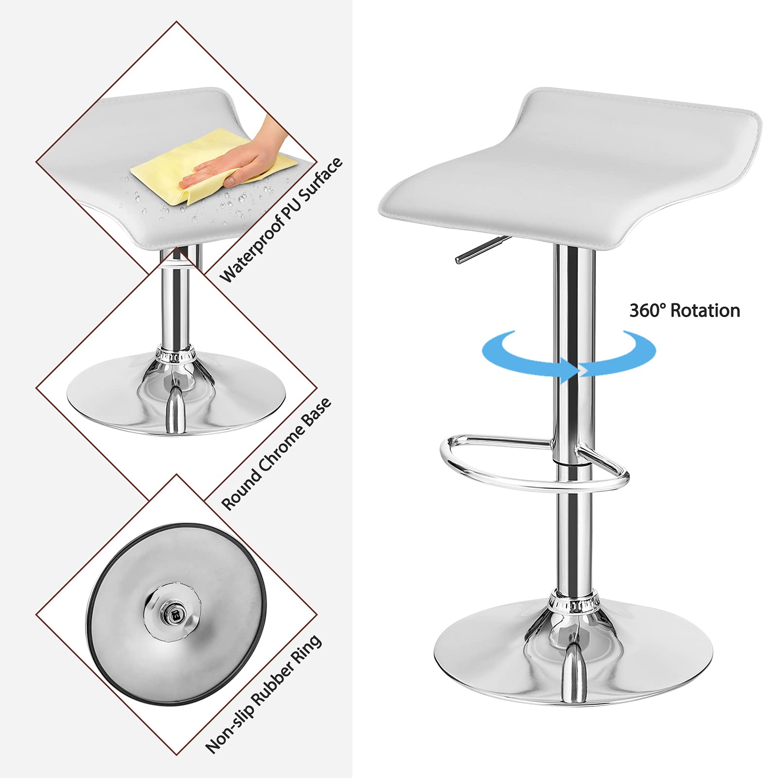 Bar Stools Set of 2/4, Adjustable Swivel PU Leather Barstools w/Footrest, Chrome Base