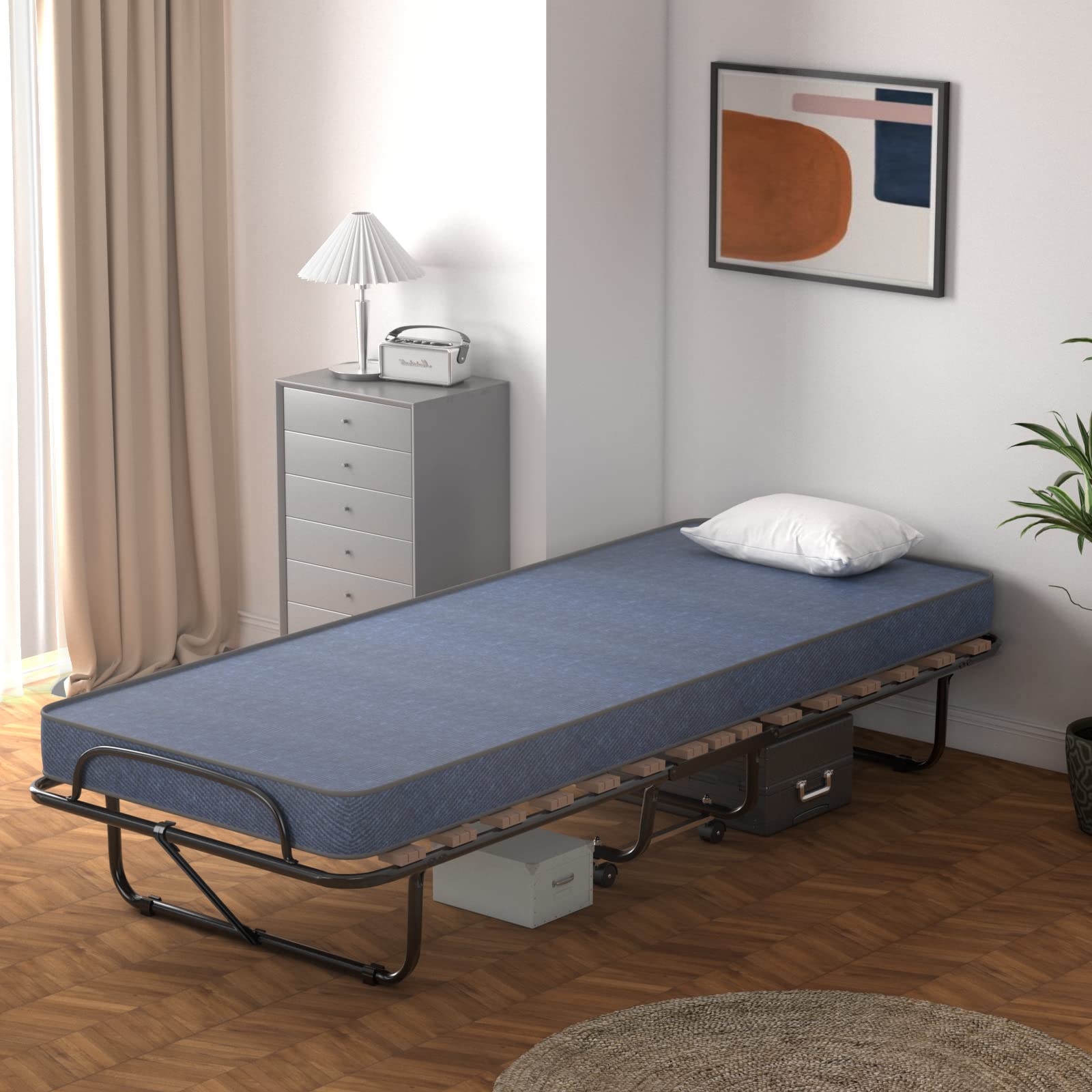 Portable Folding Rollaway Bed with Steel Frame & Memory Foam Mattress