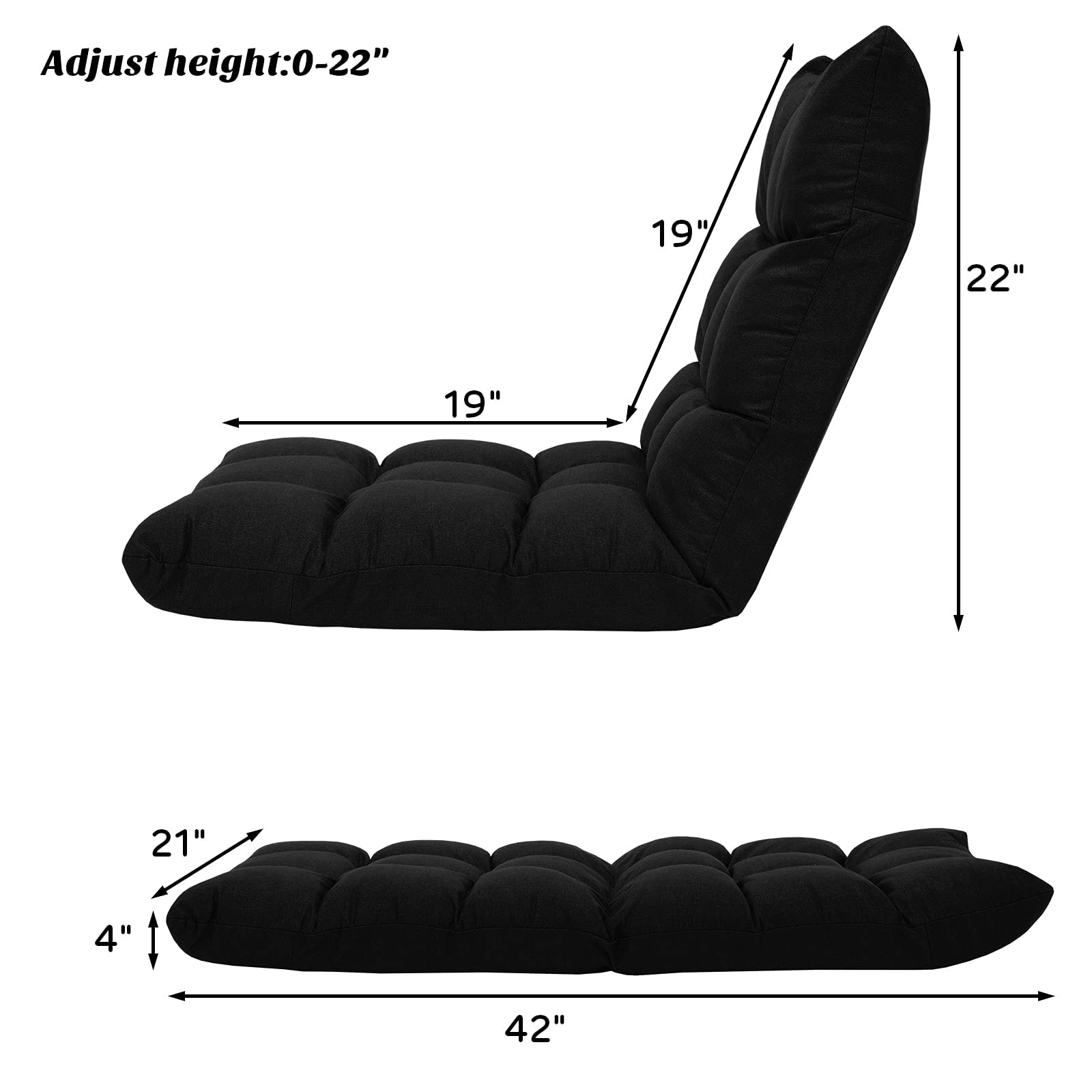 Folding Gaming Floor Chair，Adjustable 14-Position Floor Sofa with Back Support