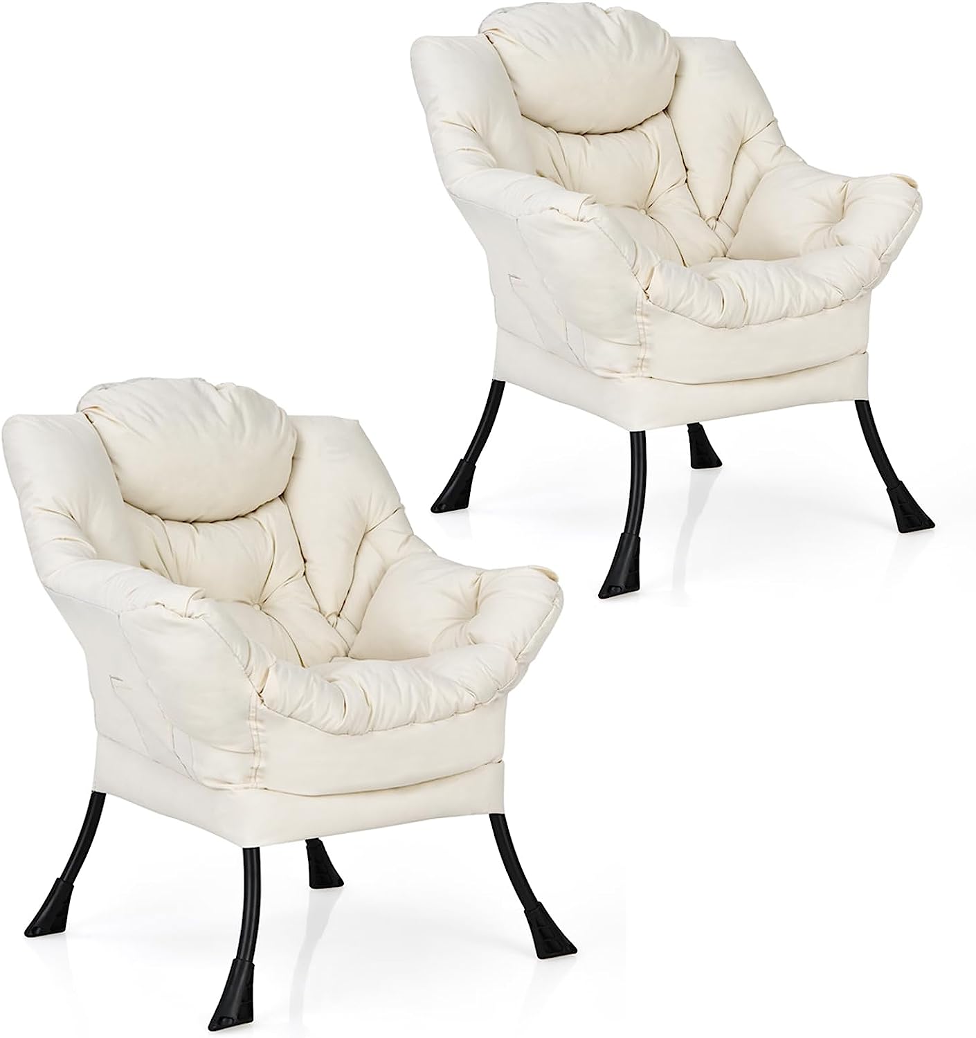Modern Lazy Chair, Upholstered Single Sofa Chair w/Armrests & Side Pocket