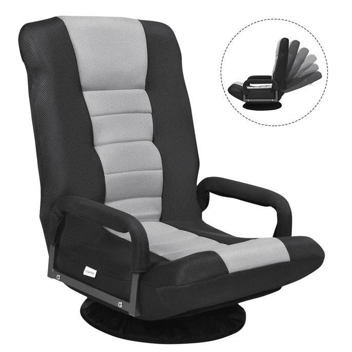 360-Degree Foldable Swivel Gaming Floor Chair With 6 Adjustable Position, Armrests, Padded Backrest