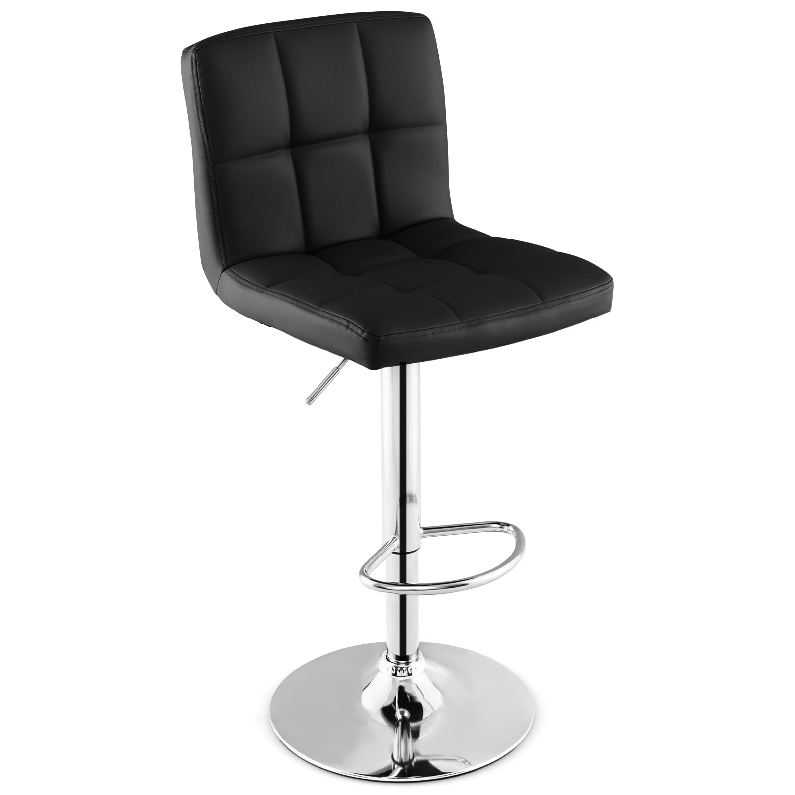 Modern PU Leather Height Adjustable Bar Stools  Set of 1/2 with Back, Footrest, Metal Base