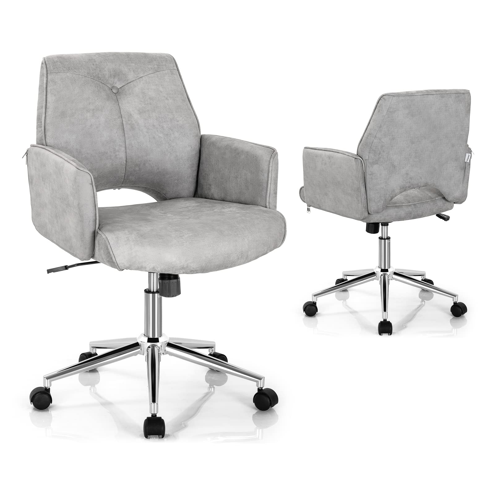 Home Office Desk Chair, Faux Leather Desk Chair with Wheels and Armrests, Height Adjustable