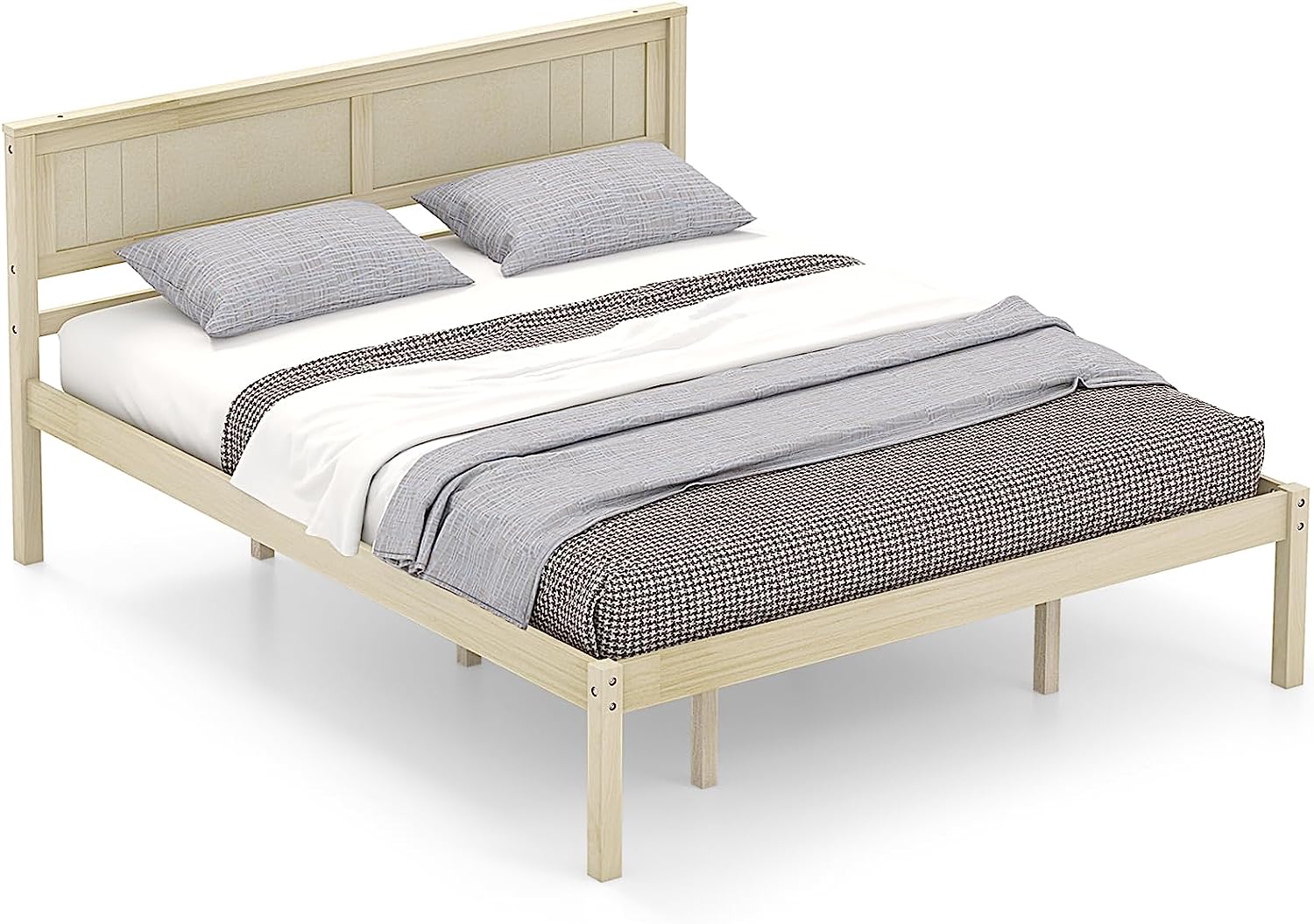 Wooden Platform Bed Frame with Headboard & Wood Slat Support