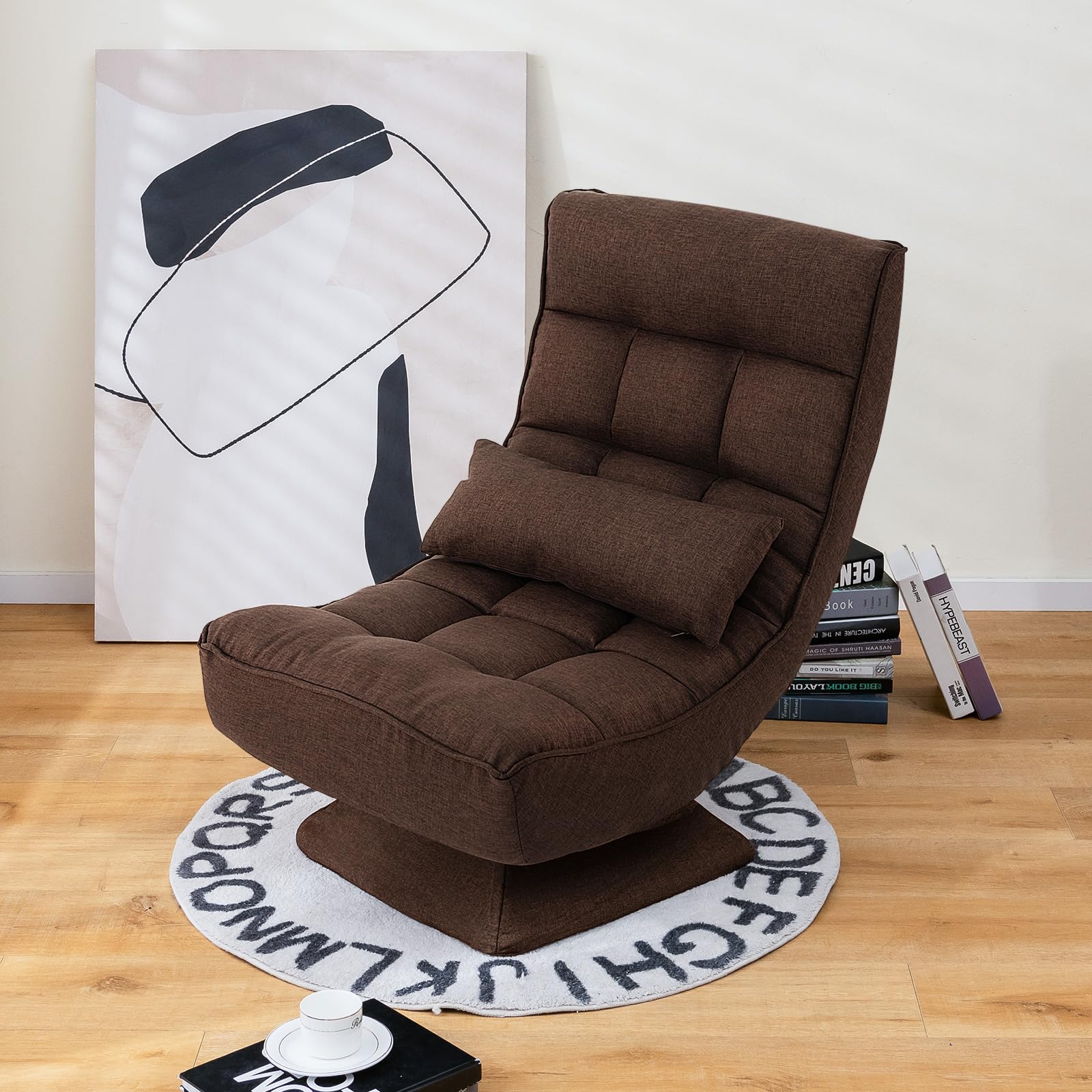 Adjustable Swivel Floor Chair, 5 Position Video Game Chair with Massage Lumbar Pillow, Swivel Base, Steel Frame