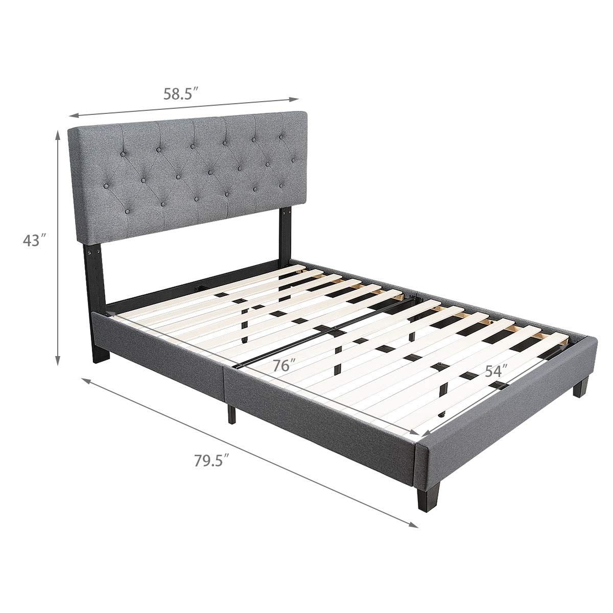 Shalini Upholstered Panel Platform Bed Frame with Diamond Stitched Linen Panel Headboard
