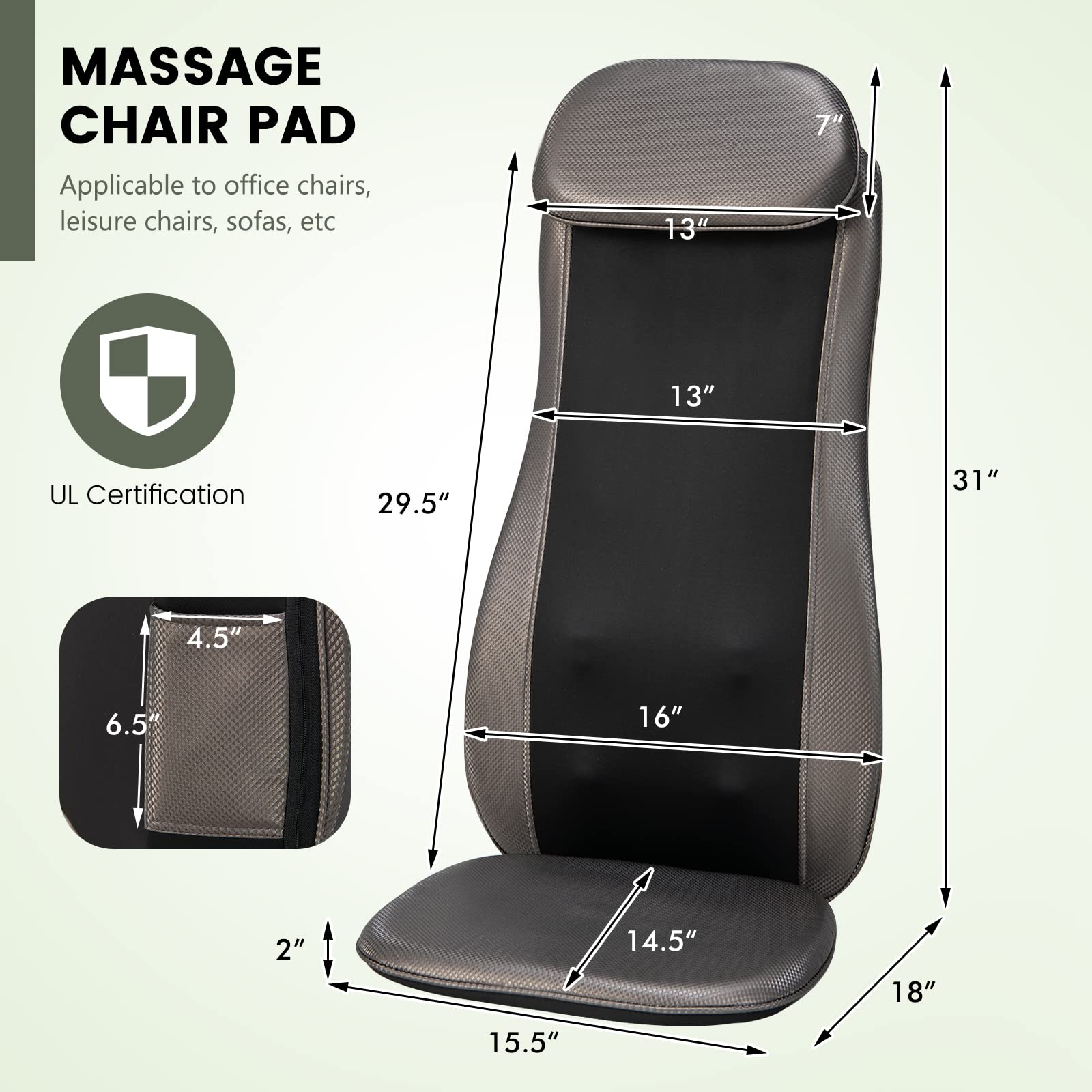 Back Massager Chair Pad - Massage Seat Cushion with Heat & Vibration, Removable Neck Pillow & Back Flap
