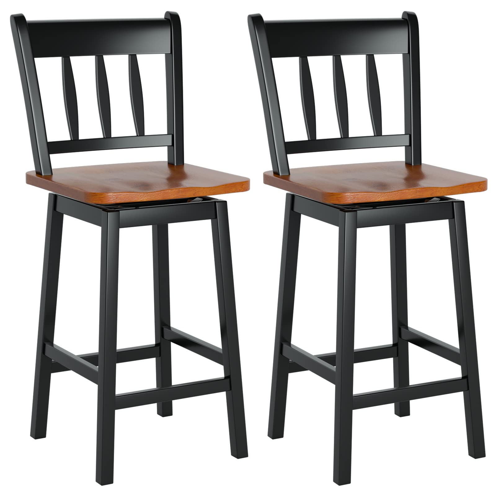 24.5 Inch Solid Rubber Wood Bar Stools Set of 2/4 with 360 &deg;Swiveling, Footrest