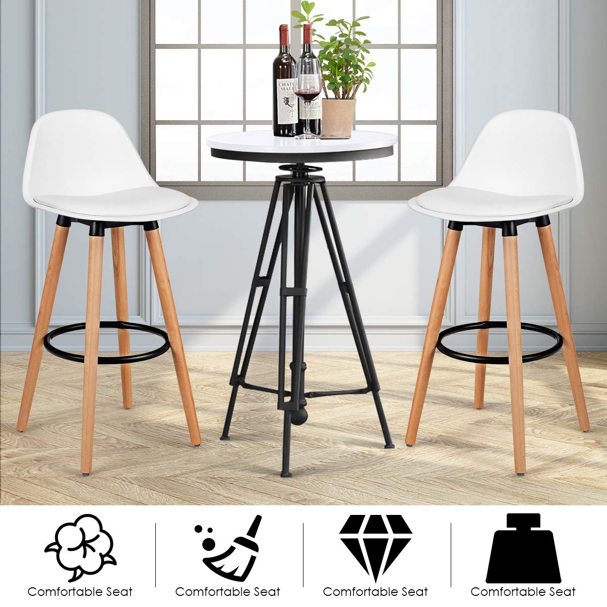 Bar Stools Set of 2/4, Modern Armless Kitchen Stool with Soft PU Leather Seat
