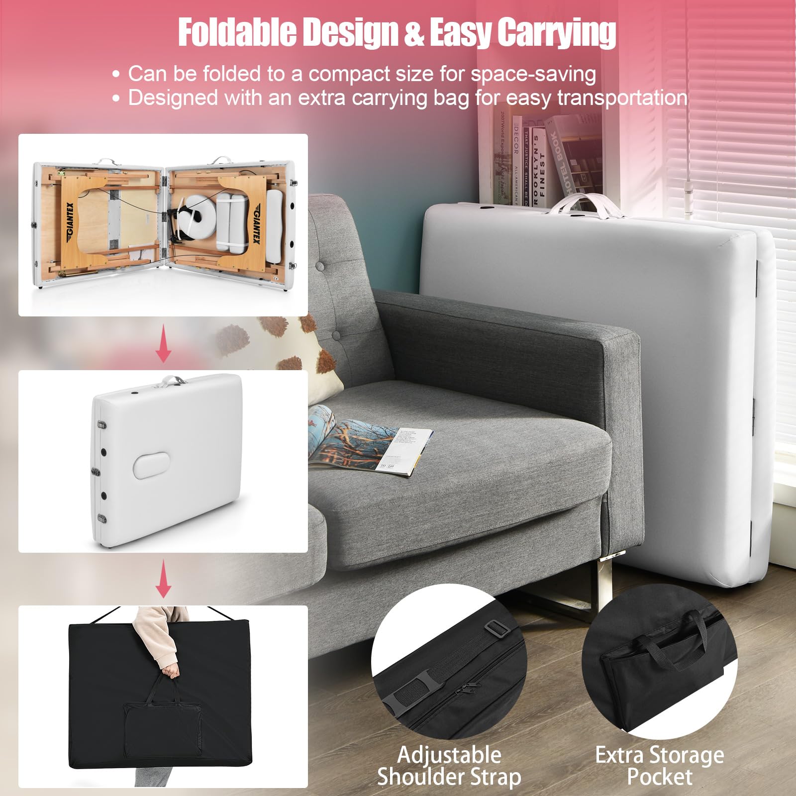 Portable 3 Sections 84inch Folding Massage Table with Carry Case