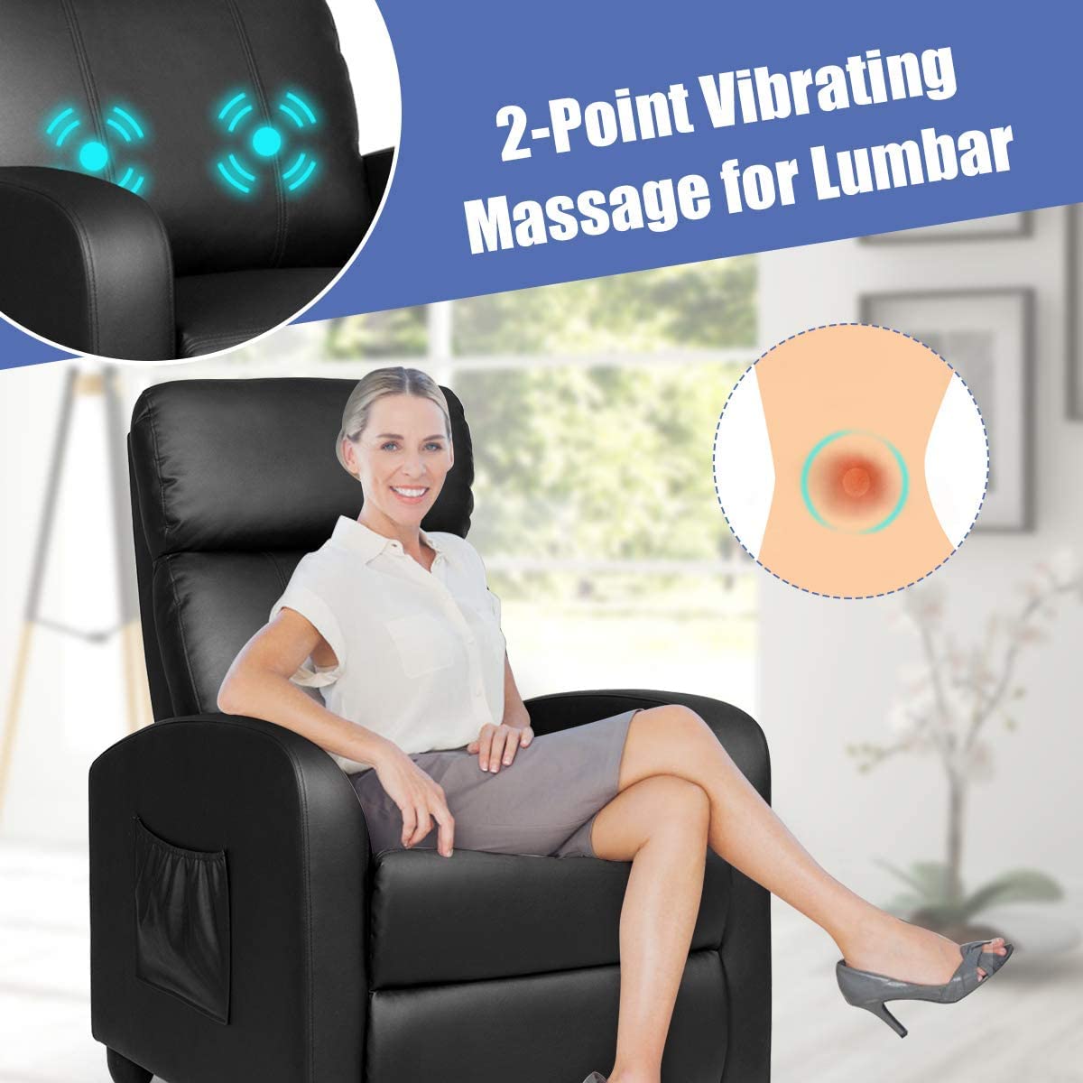 Recliner Chair with Adjustable Backrest & Footrest, Living Room Ergonomic Single Sofa with Remote and Side Pocket