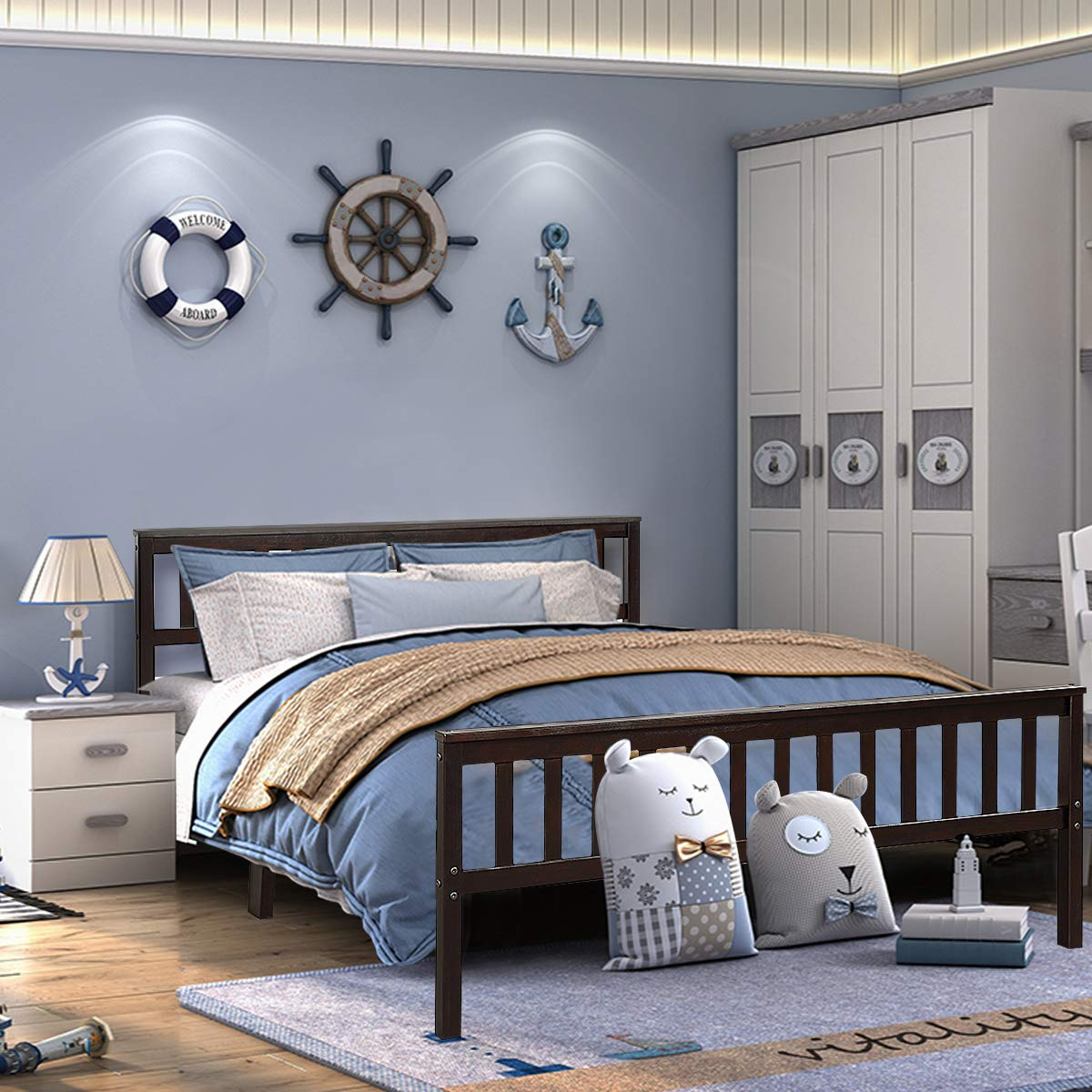 Deluxe Solid Wood Platform Bed Frame with Headboard & Footboard